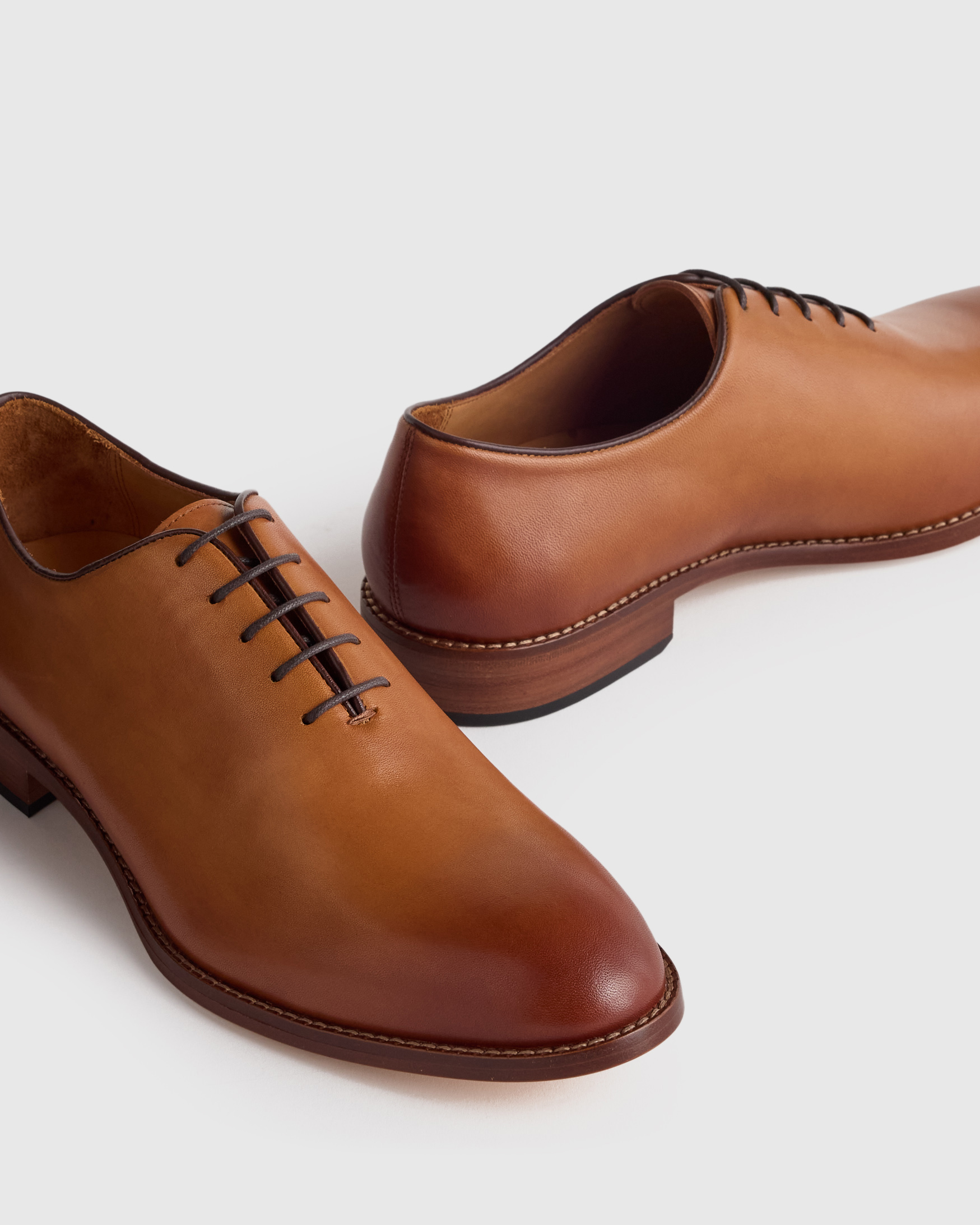 Calfskin Leather Plain Toe Oxford in Tan