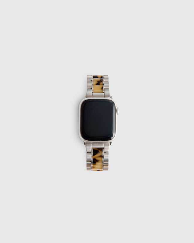 Silver / Tan Tortoise Stainless Steel & Acetate Bracelet Smartwatch Band