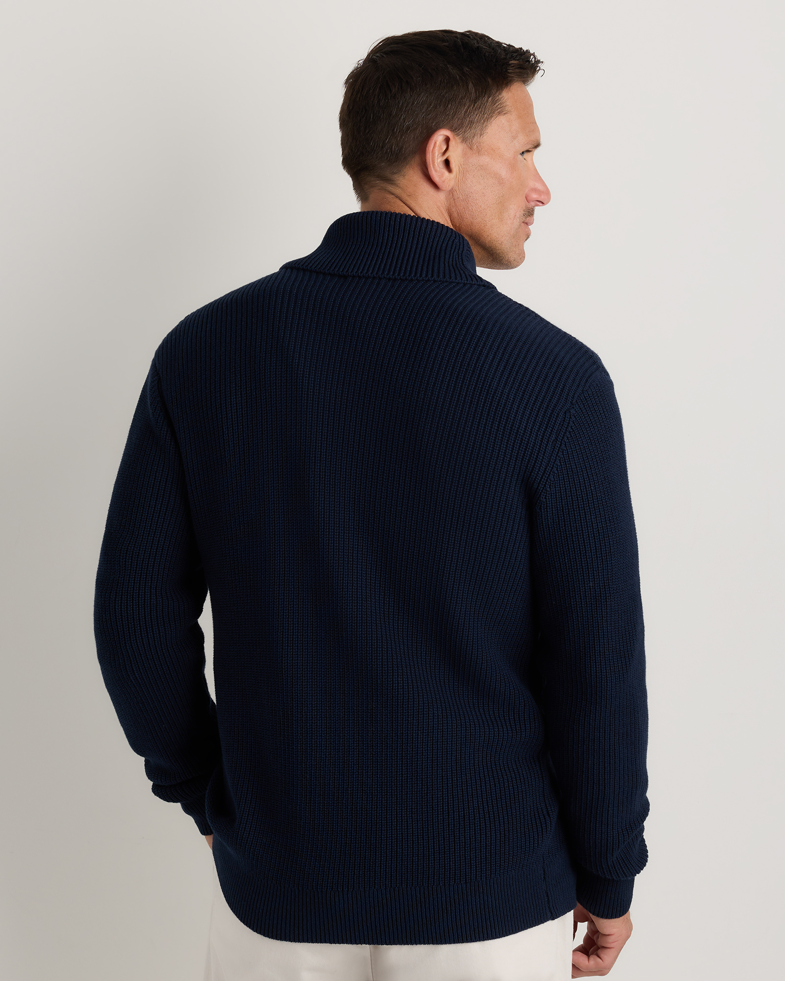 Men's 100% Organic Cotton Ribbed Shawl-Collar Cardigan Sweater