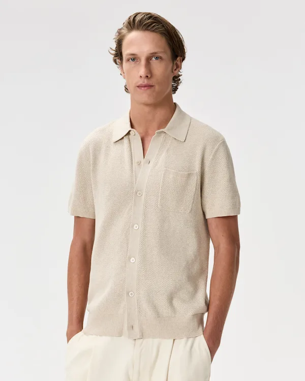 100% Organic Cotton Textured Button-Up Sweater Polo