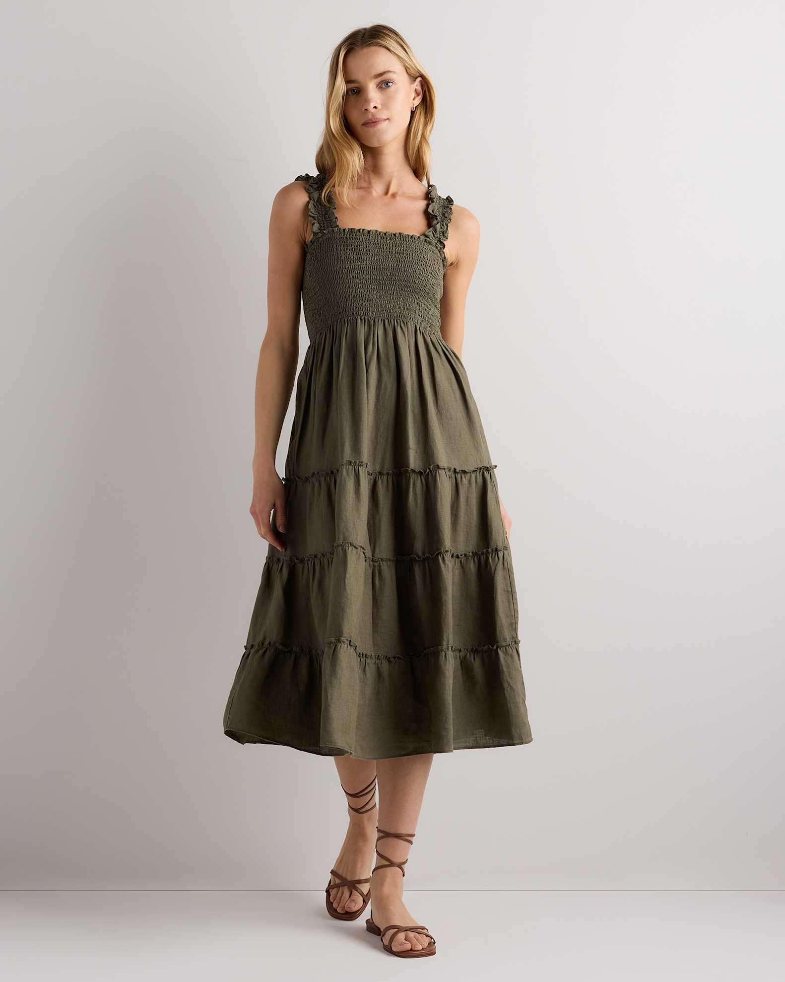 100% European Linen Smocked Midi Dress 100% European Linen Smocked Midi Dress