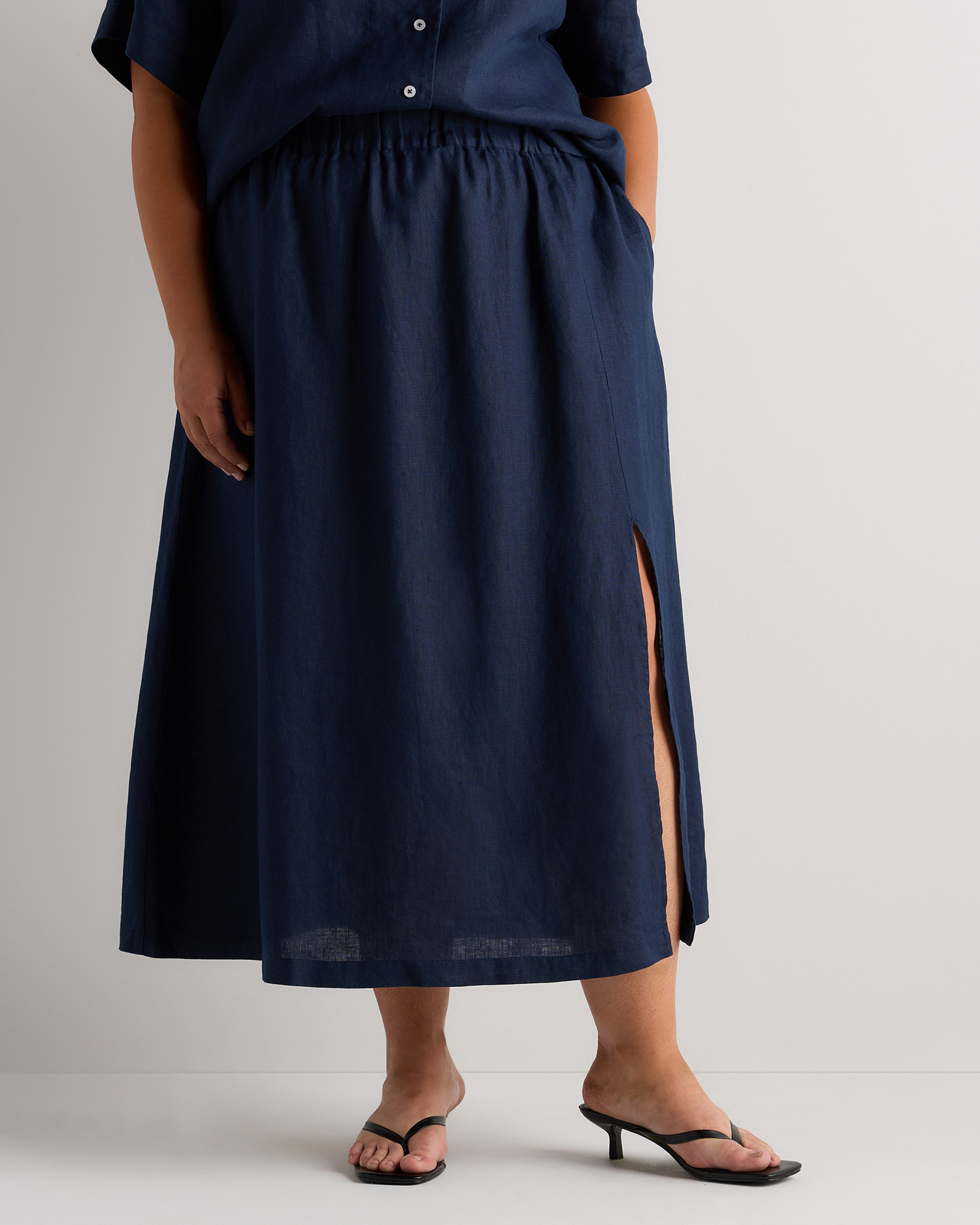 Deep Navy Women's Plus Size 100% European Linen Maxi Skirt