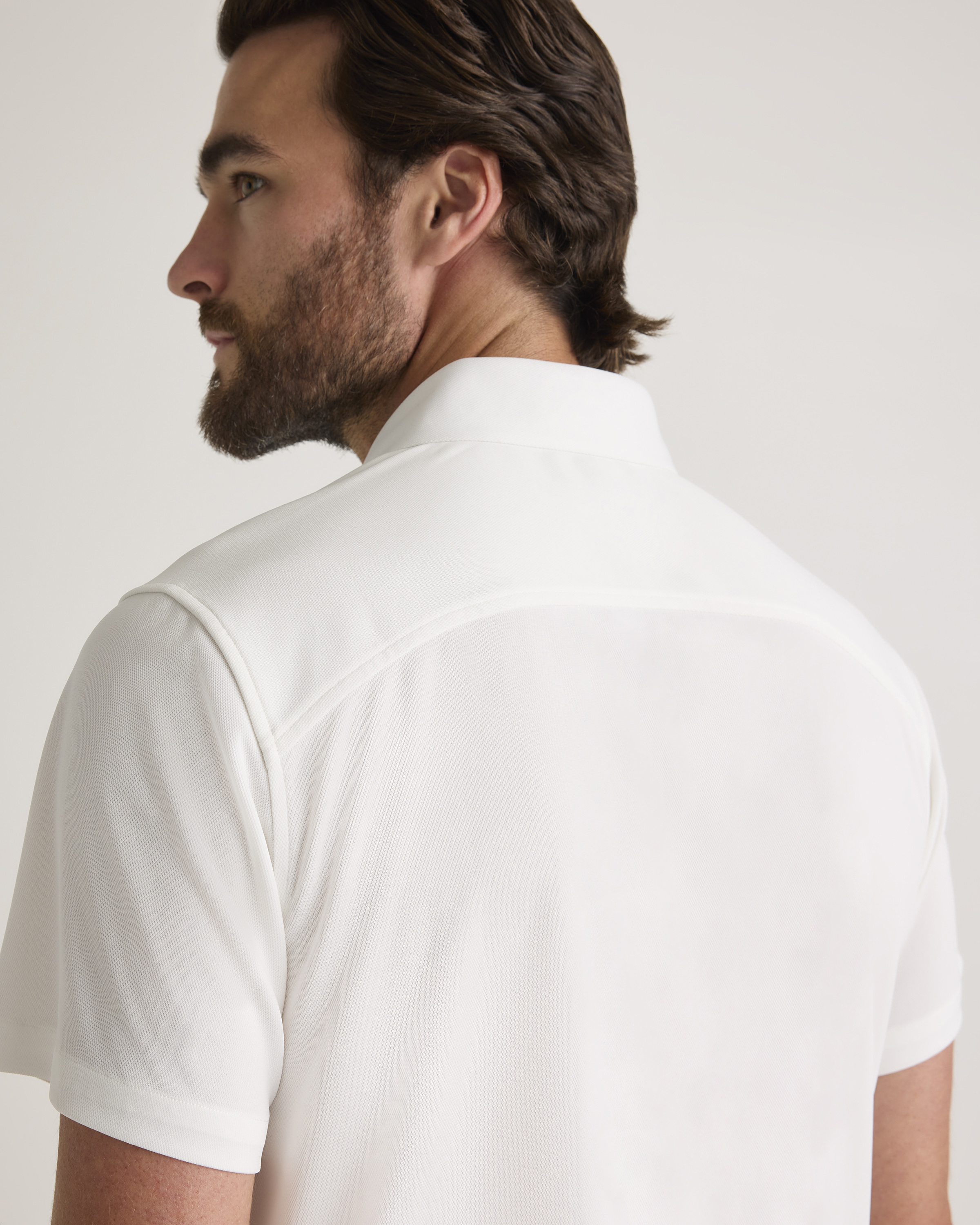 Commuter Stretch Pique Short Sleeve Button Down in White