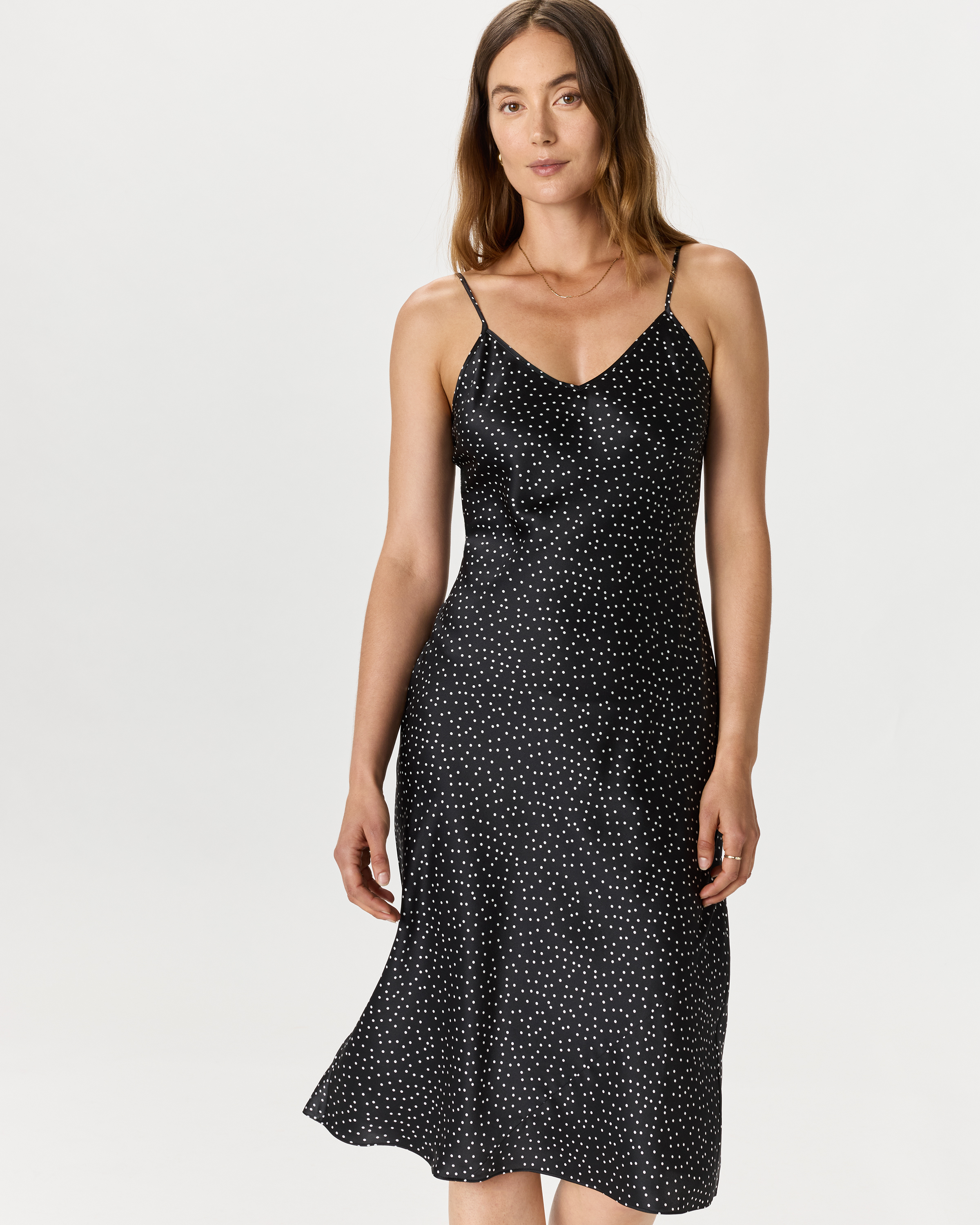 Tiny Dot Black/ White 100% Washable Silk Slip Dress
