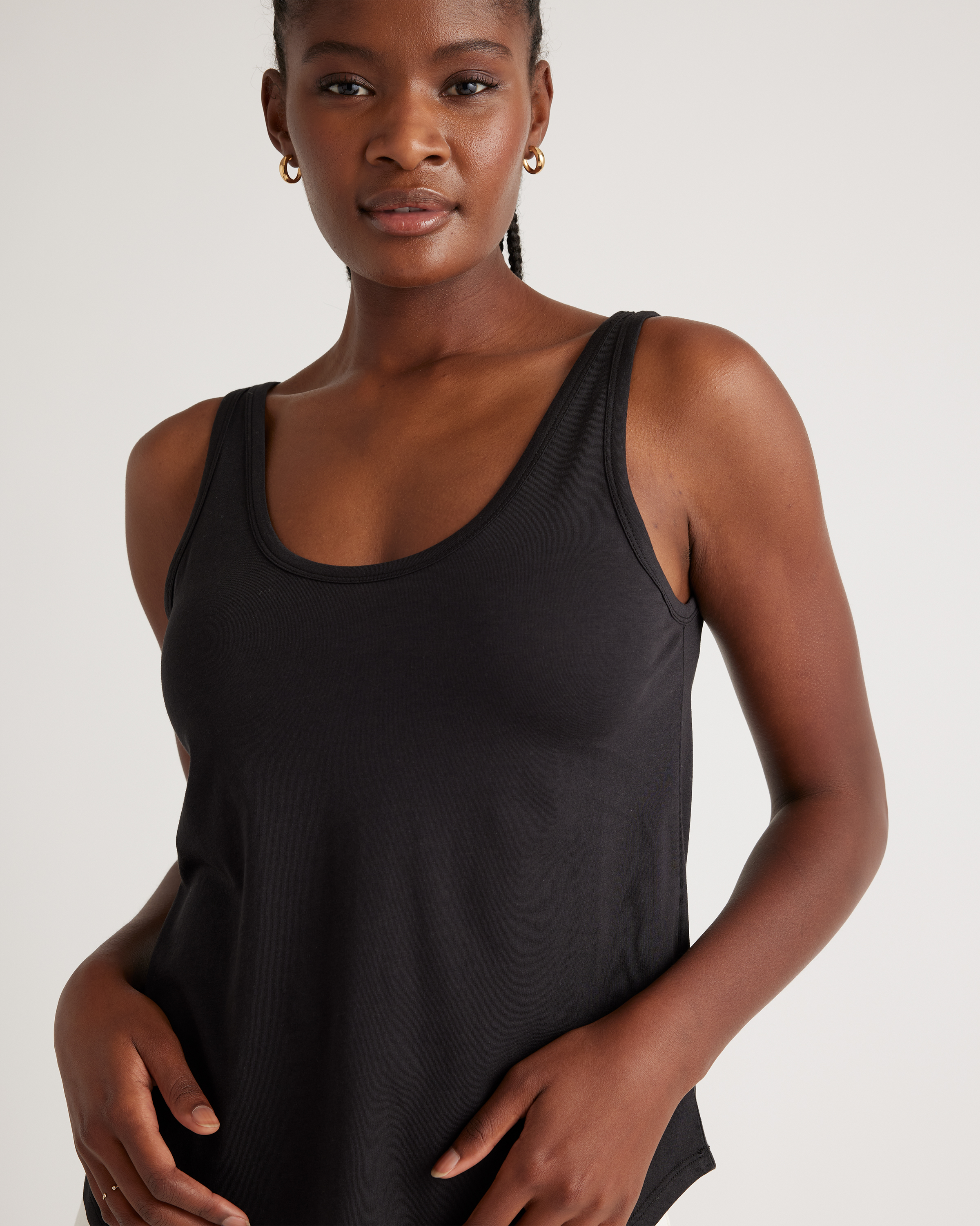 Cotton Modal Double Scoop Neck Tank in Black