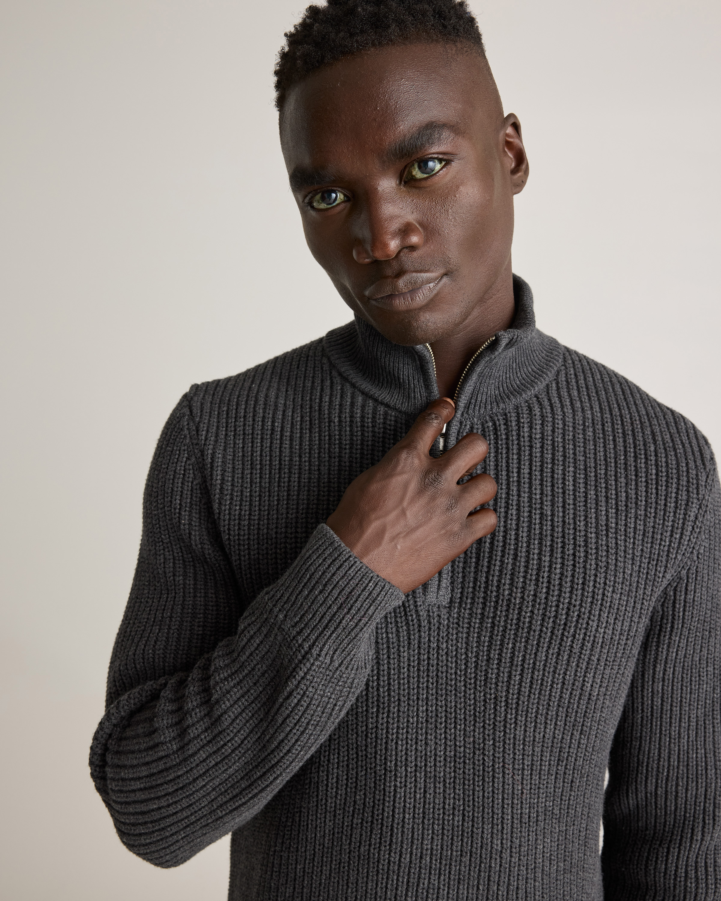 USA製Wool Greek Fishermanフィッシャーマン 黒 L 新品 100% Organic Cotton Fisherman Quarter-Zip Sweater in Charcoal