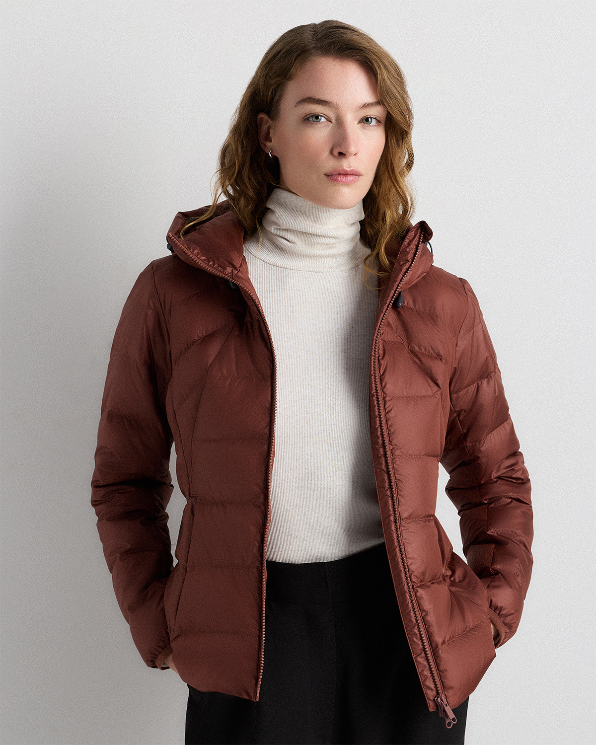 Redwood Brown Lightweight Down Packable Puffer Hooded Jacket