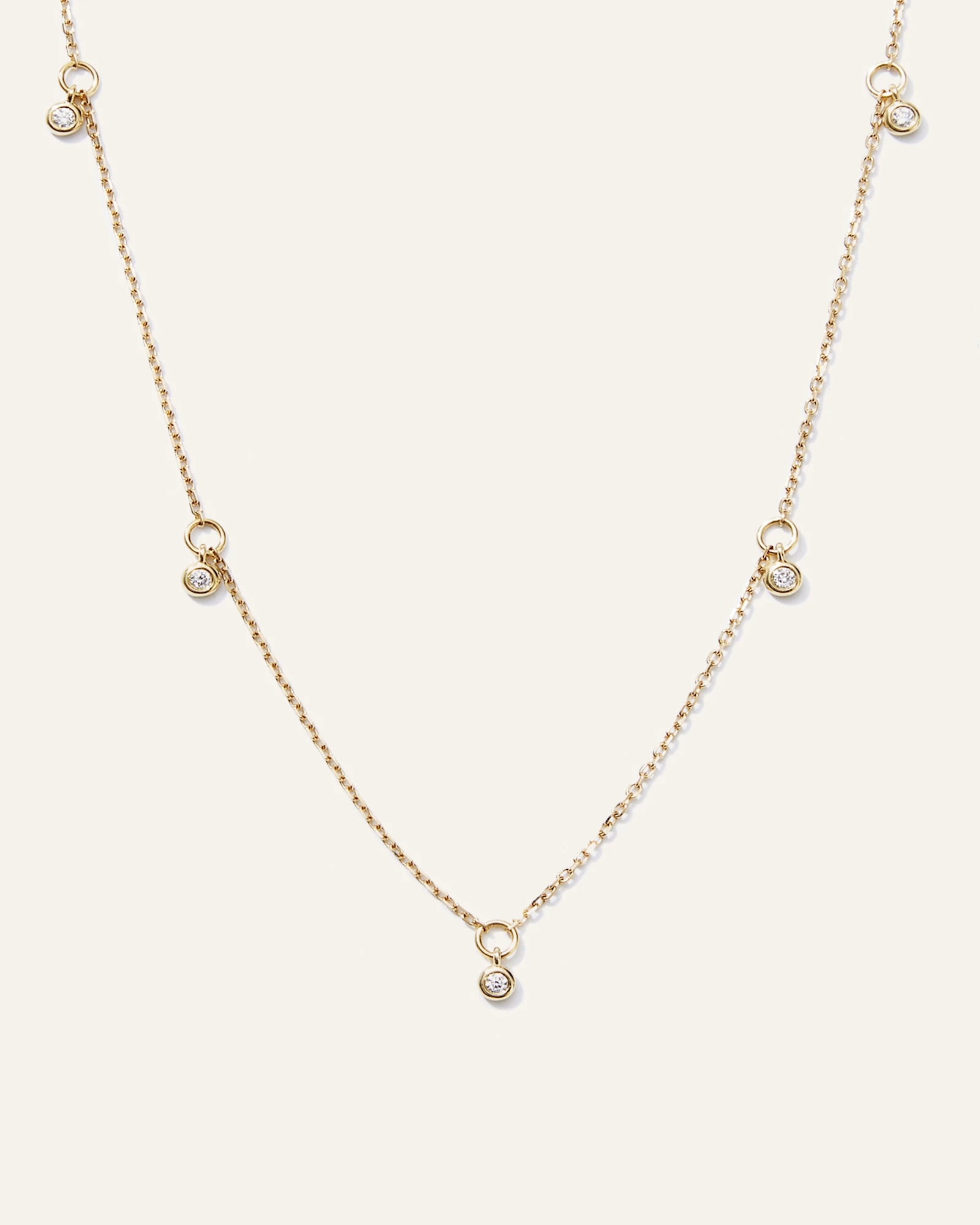 14K Gold Diamond Dangle Bezel Station Necklace in Yellow Gold