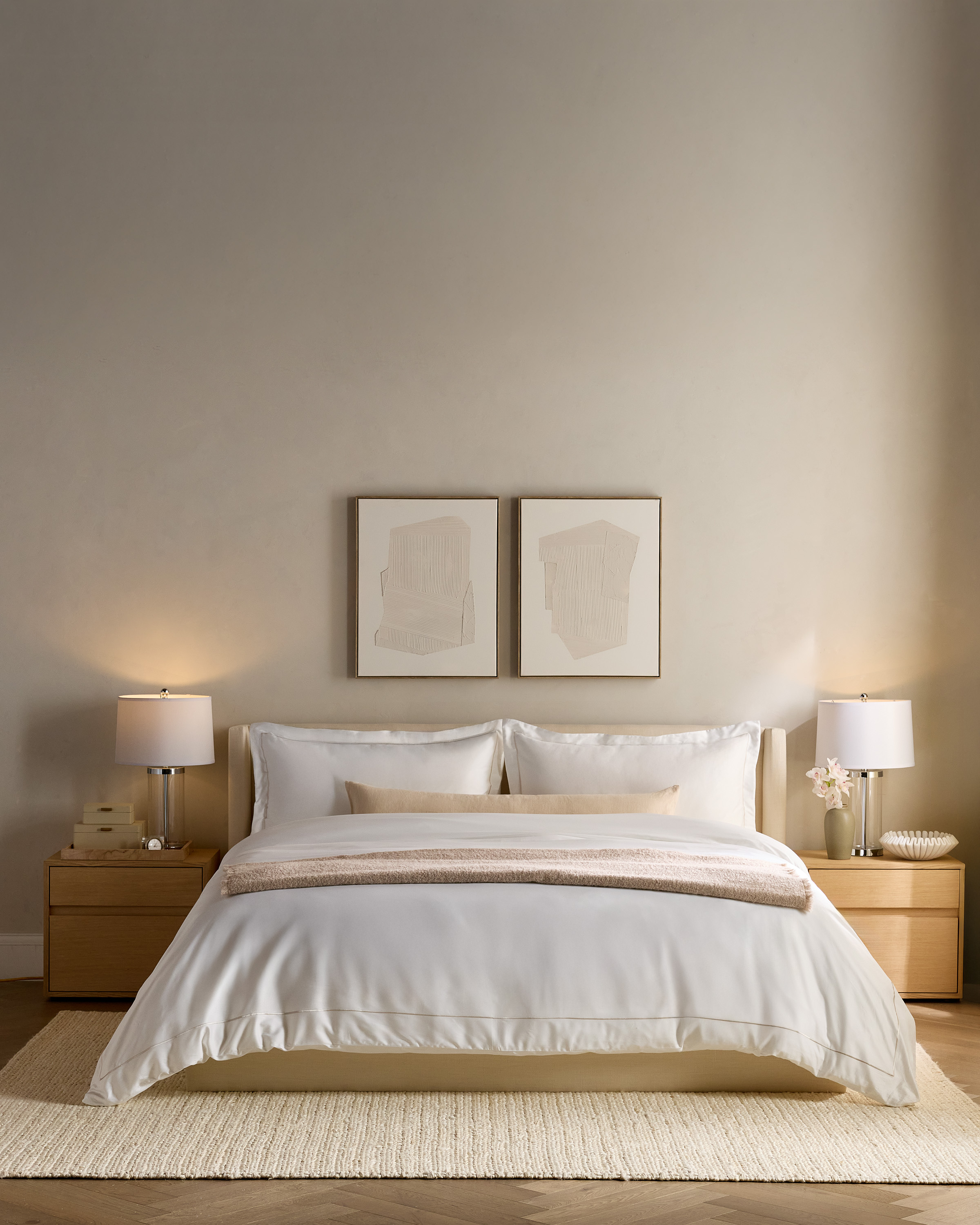 White/Sand Signature Giza Cotton Sateen Duvet Cover Set