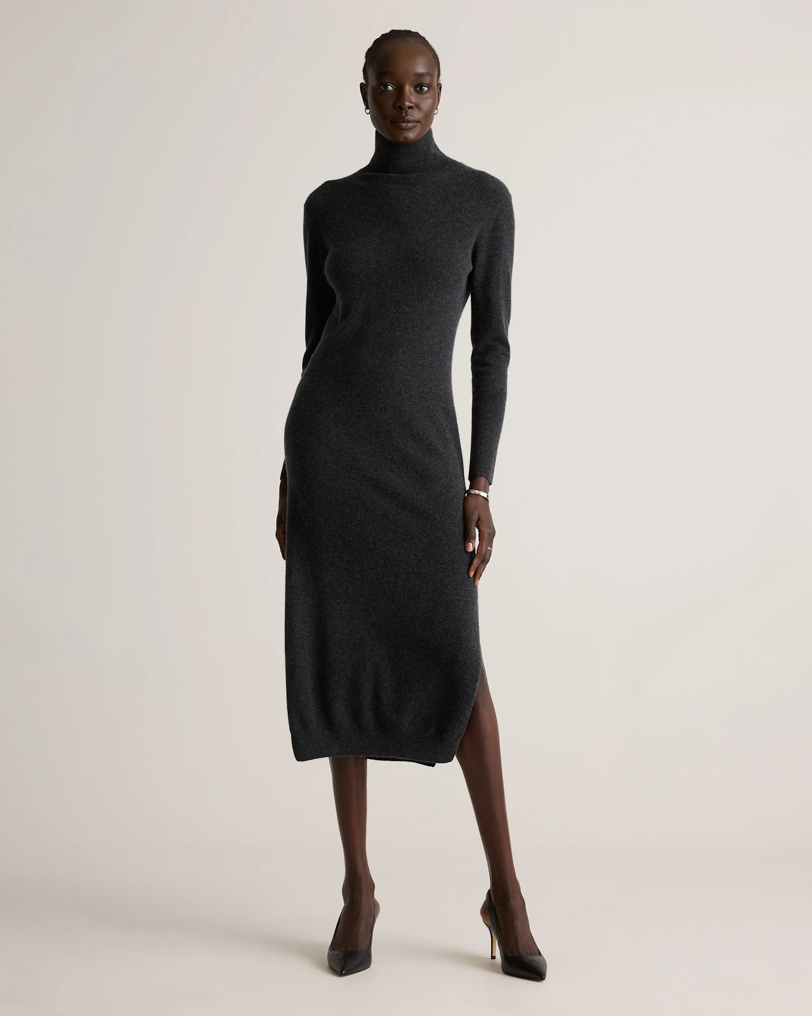 Mongolian Cashmere Turtleneck Midi Sweater Dress