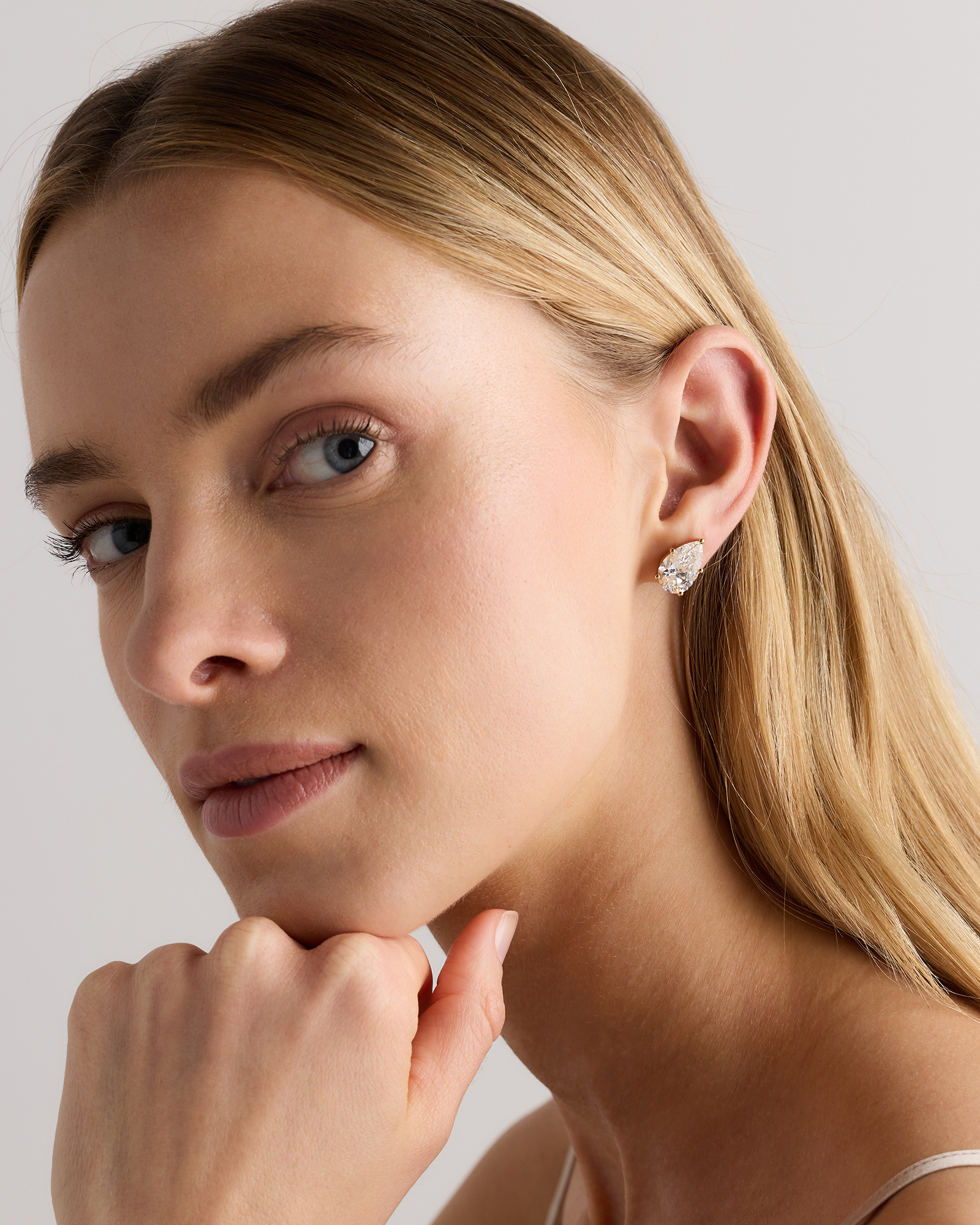 14K Gold Lab Grown Diamond Luxe Pear Studs - 8ctw - thumbnail 4