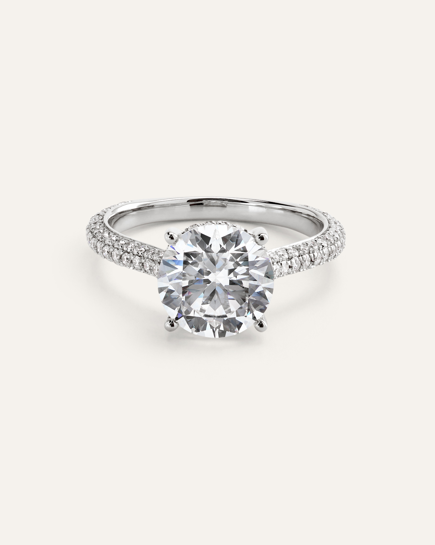 Platinum Lab Grown Diamond Round Pave Cathedral Engagement Ring - 3ctw