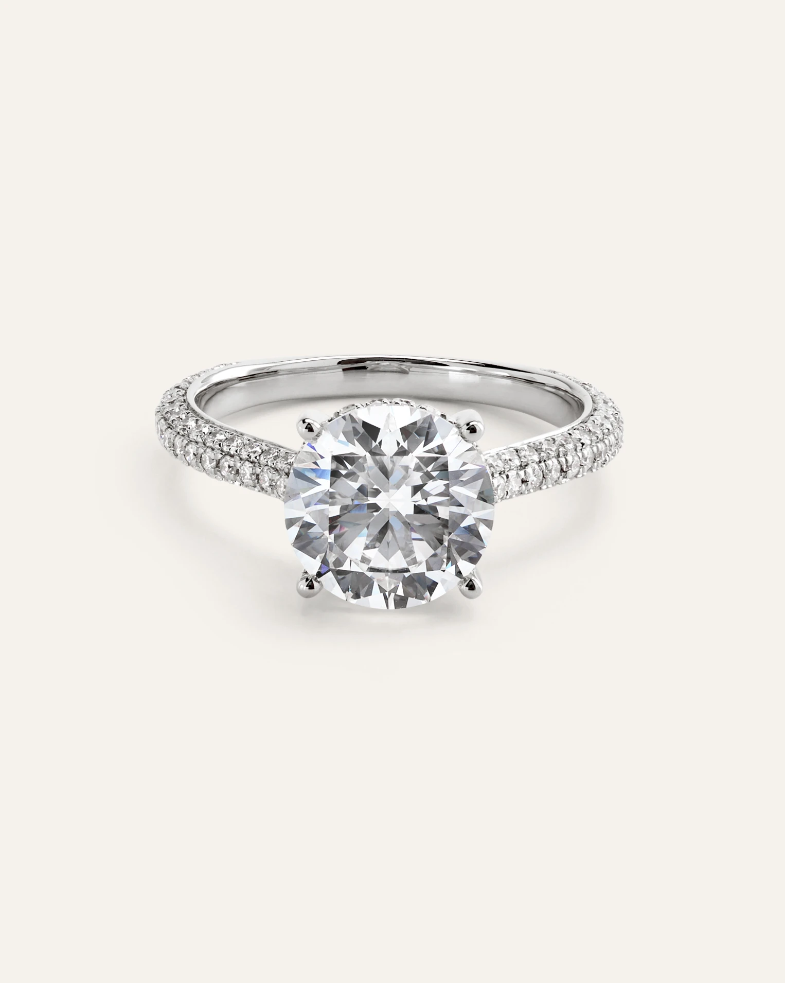 Lab Grown Diamond Round Pave Cathedral Engagement Ring - 3ctw