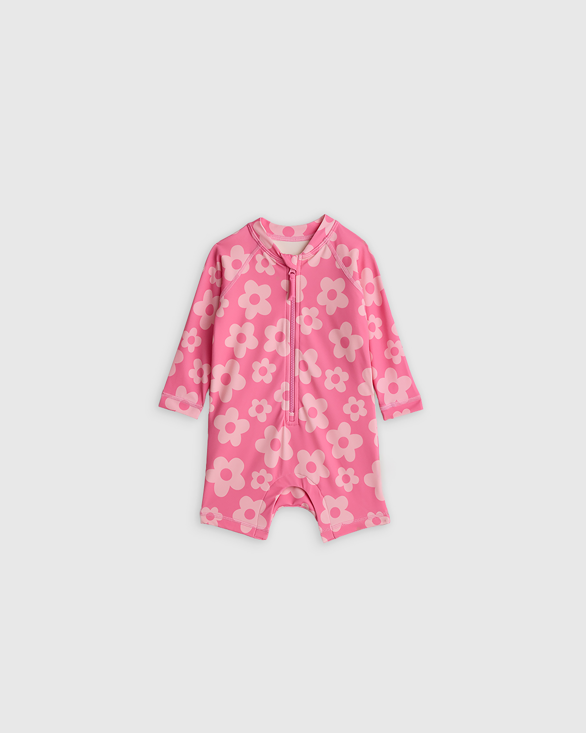 Pink Daisy Girls Long Sleeve Zip-Up Rash Guard One-Piece