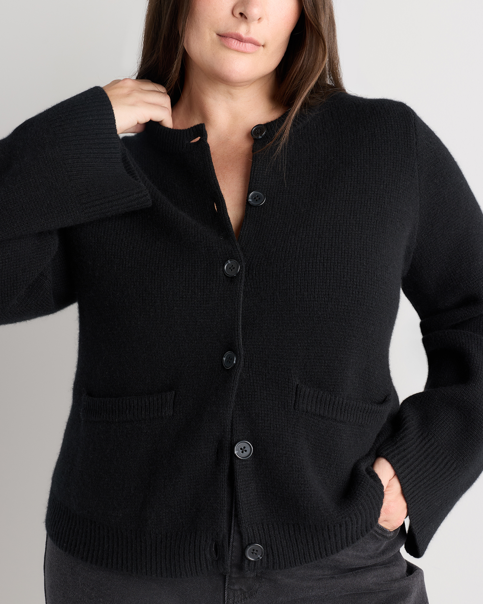 Mongolian Cashmere Structured Cardigan in Black display picture 1