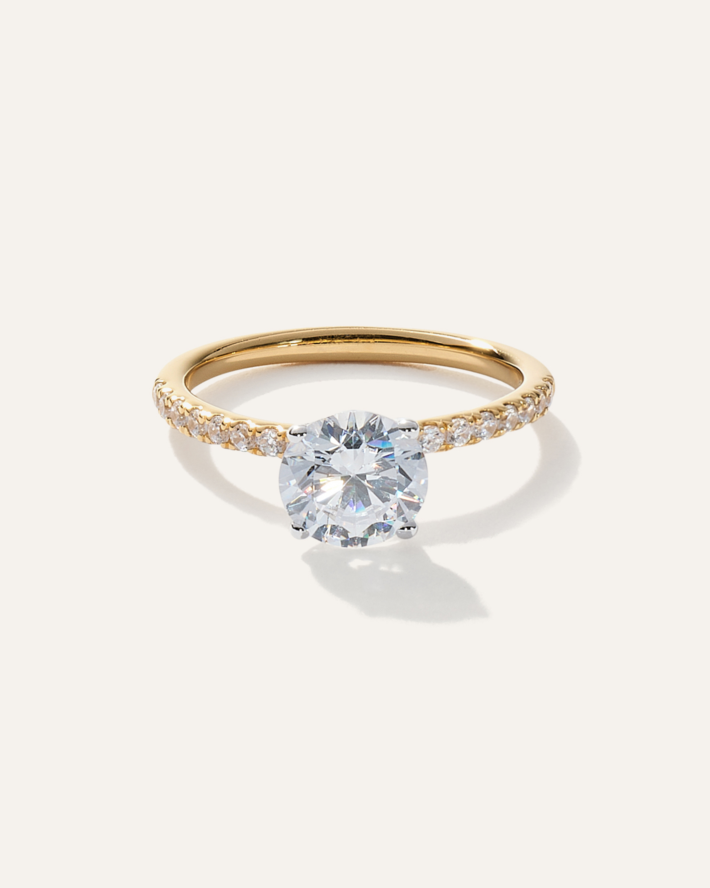 yellow-gold Lab Grown Diamond Round Petite Pave Engagement Ring