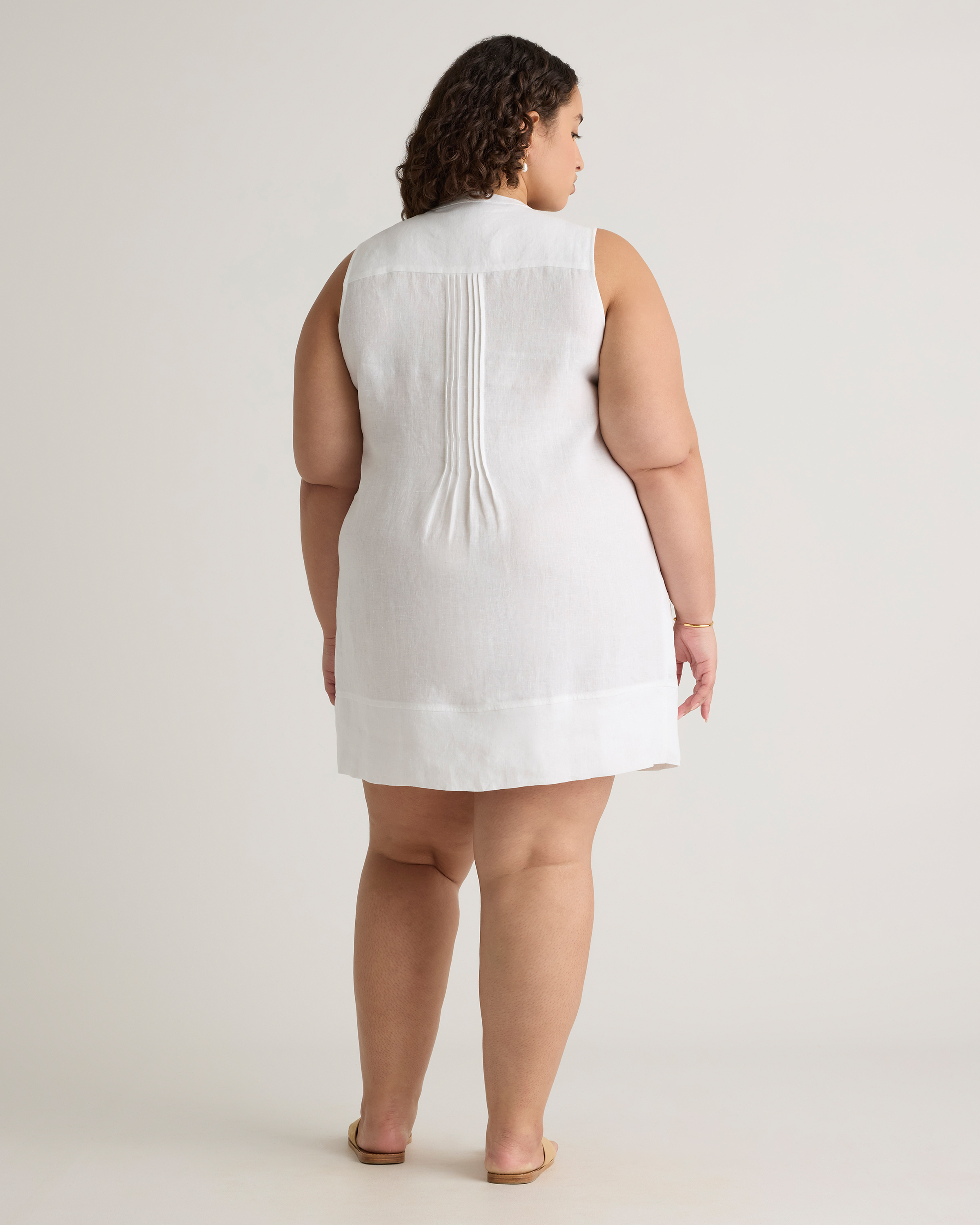 100% European Linen Sleeveless Swing Dress Plus Size in White