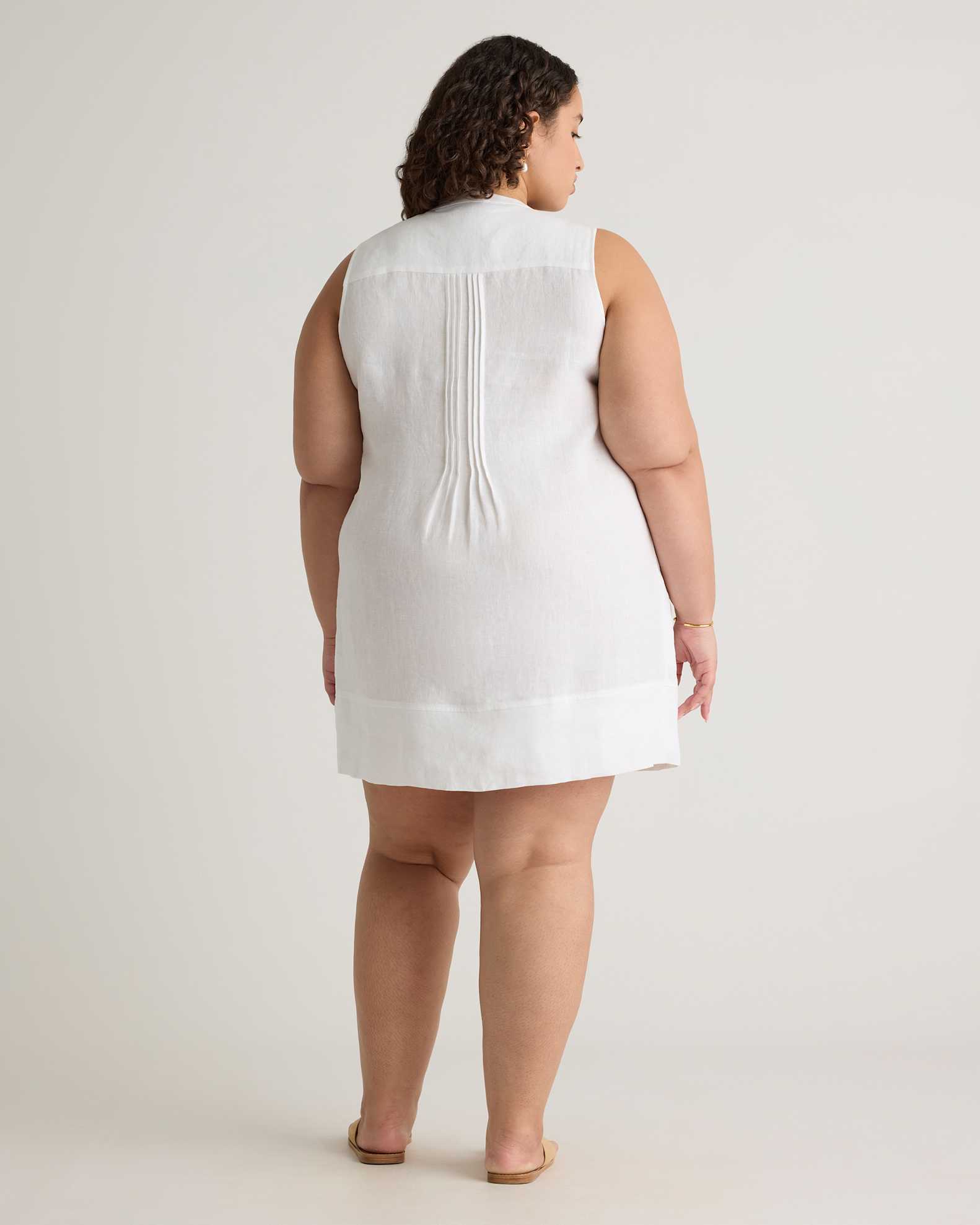 100% European Linen Sleeveless Swing Dress Plus Size in White