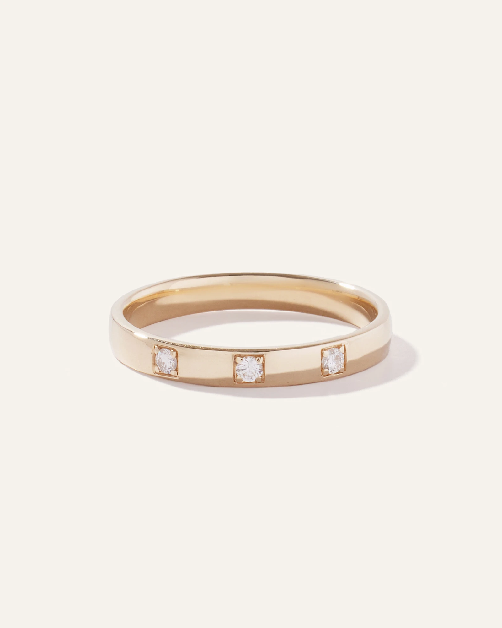 14K Gold Diamond 3 Stone Inlay Band