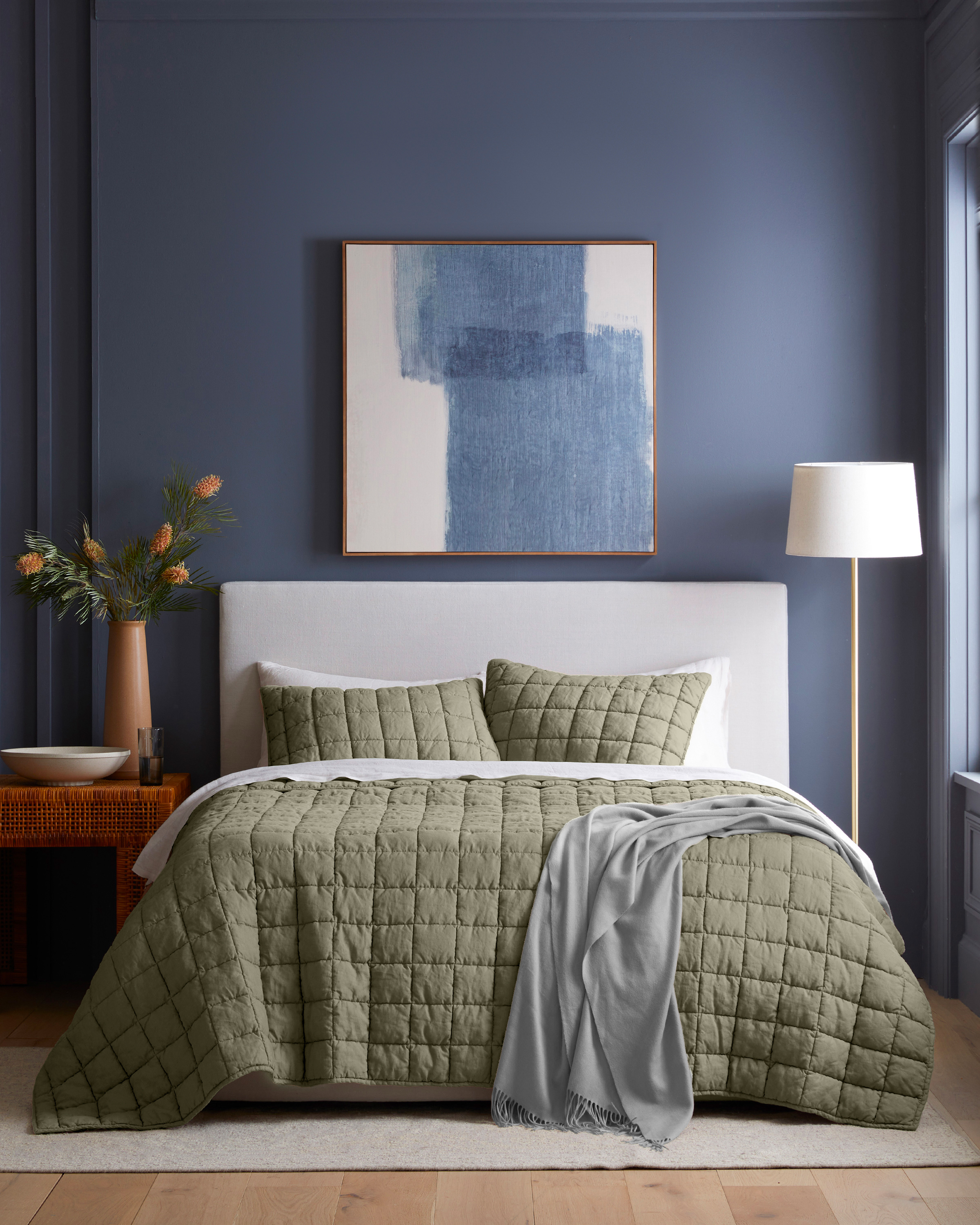 Dusty Olive European Linen Box Quilt Set