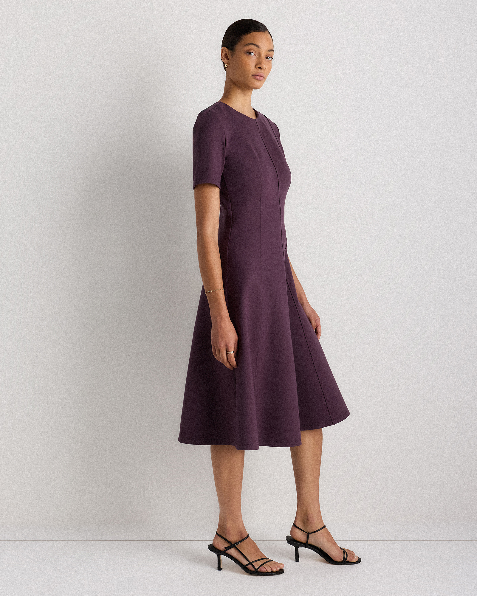Women's Ultra-Stretch Ponte Short Sleeve Midi Dress in Dark Orchid Purple, Size XS, Rayon by Quince