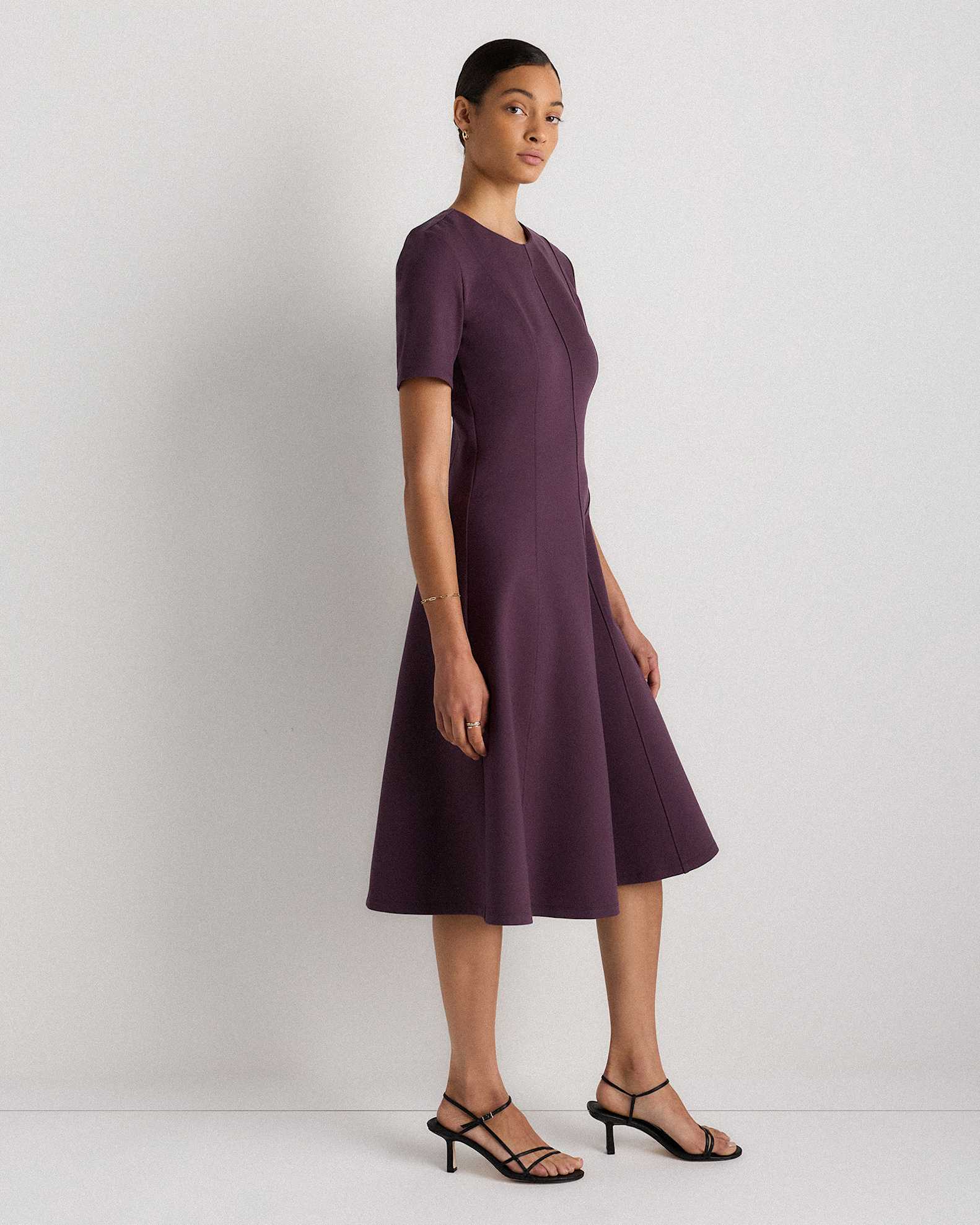 Women's Ultra-Stretch Ponte Short Sleeve Midi Dress in Dark Orchid Purple, Size XS, Rayon by Quince Women's Ultra-Stretch Ponte Short Sleeve Midi Dress in Dark Orchid Purple, Size XS, Rayon by Quince