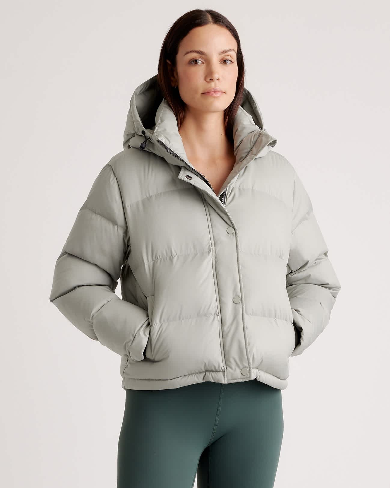Compost Jacket Responsible Down Cropped Puffer Jacket in Seagrass Green