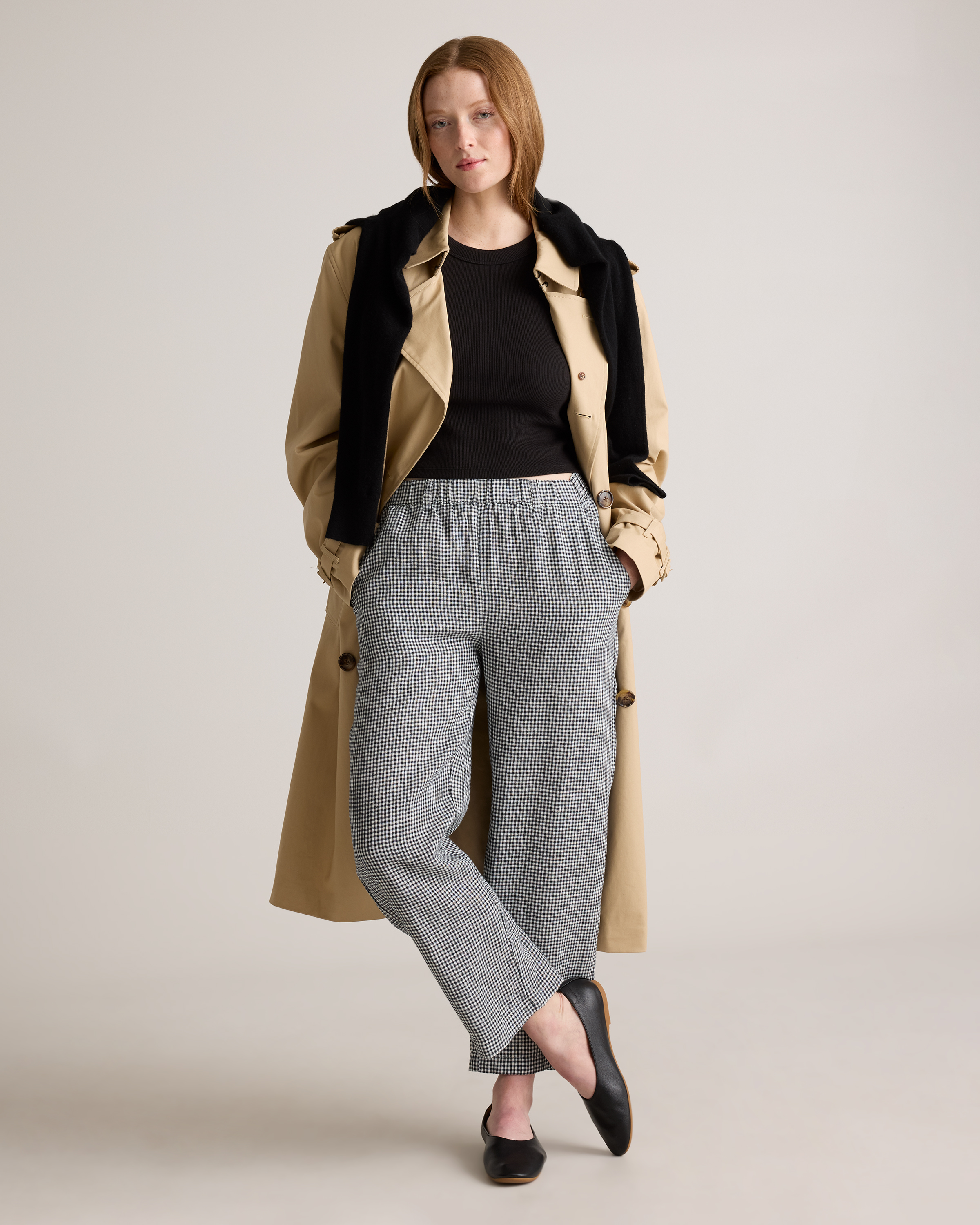 100% European Linen Pants in Classic Mini Gingham | Quince Canada