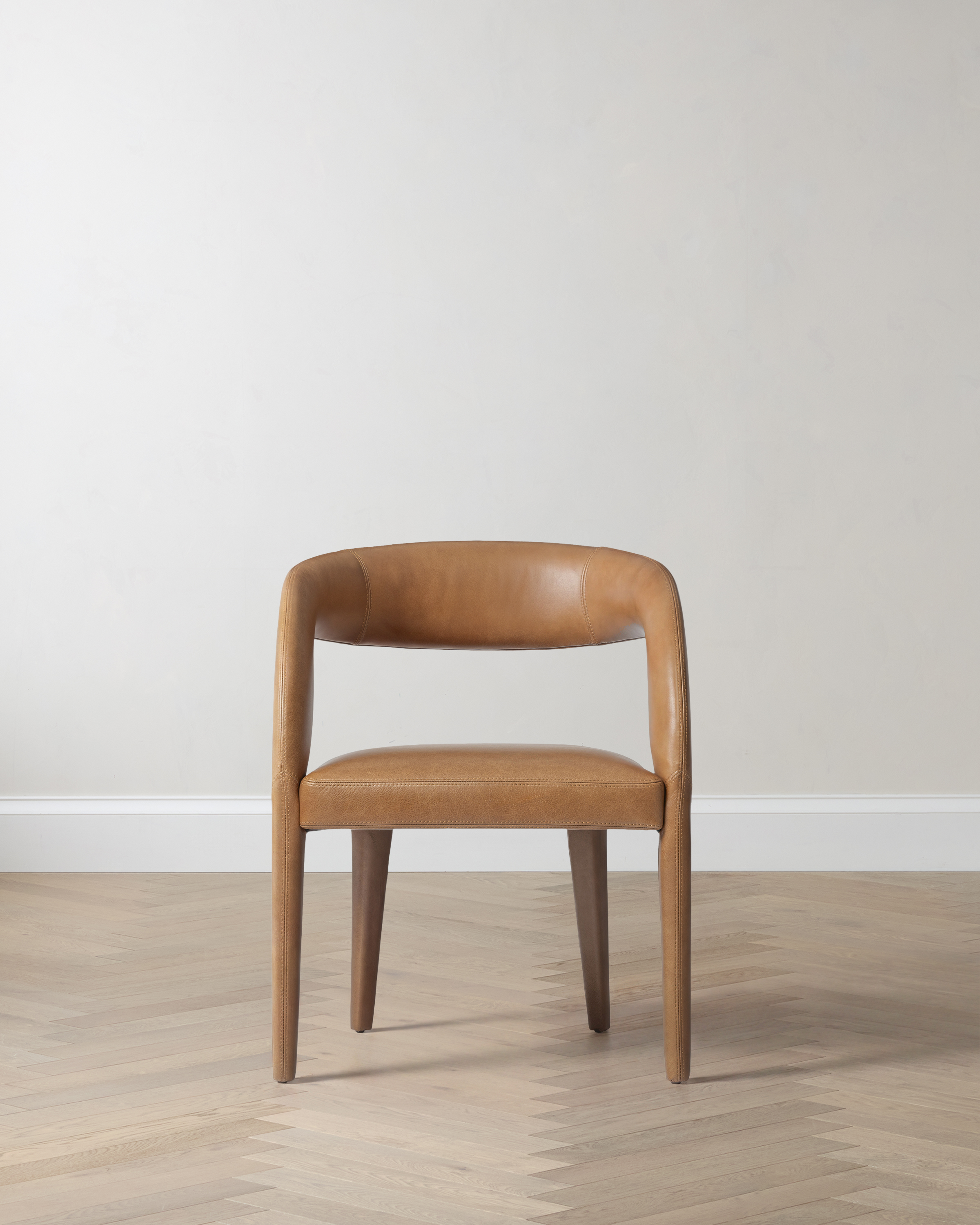 Chestnut Italian Leather Barrel Back Dining Chair