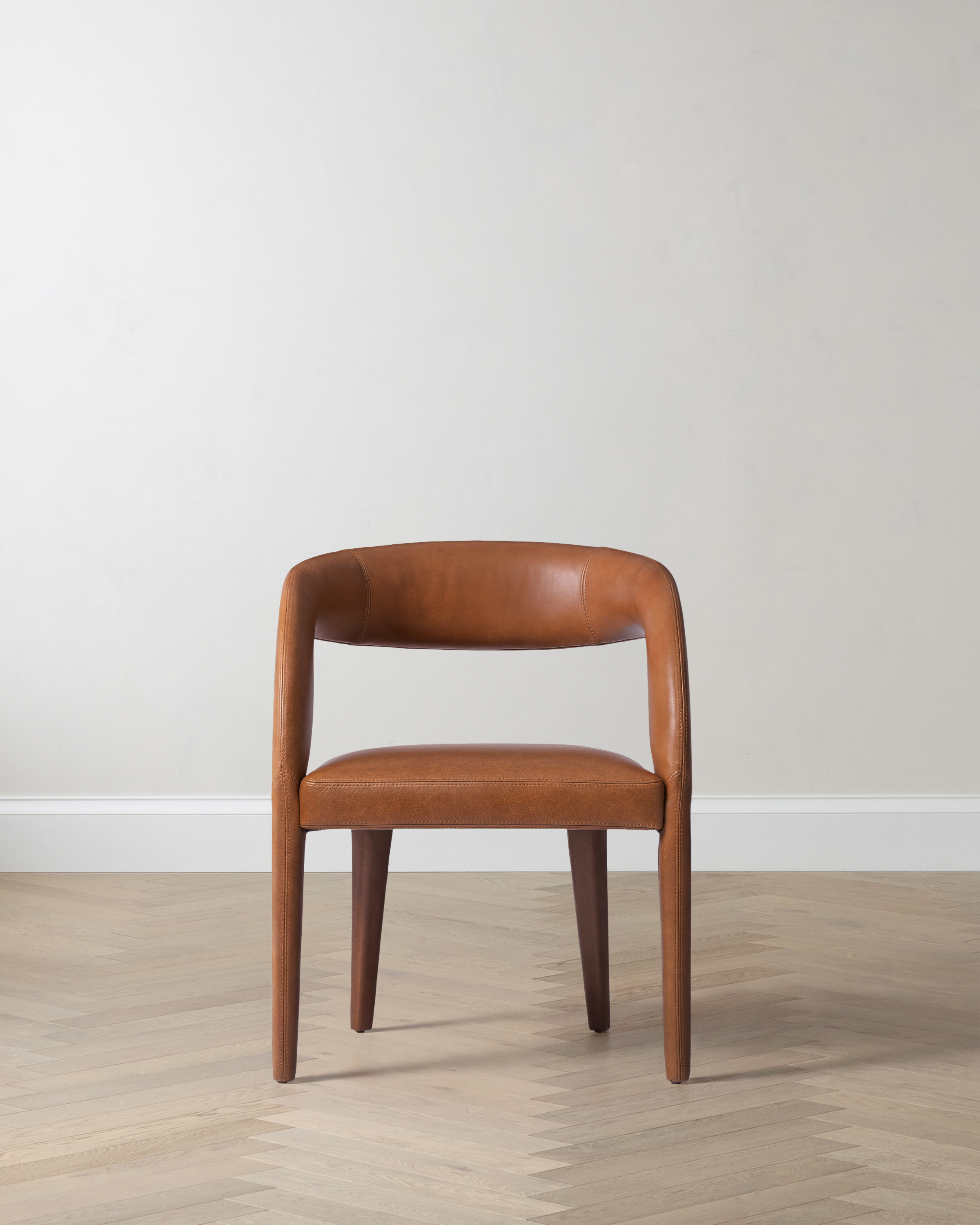 Chestnut Italian Leather Barrel Back Dining Chair