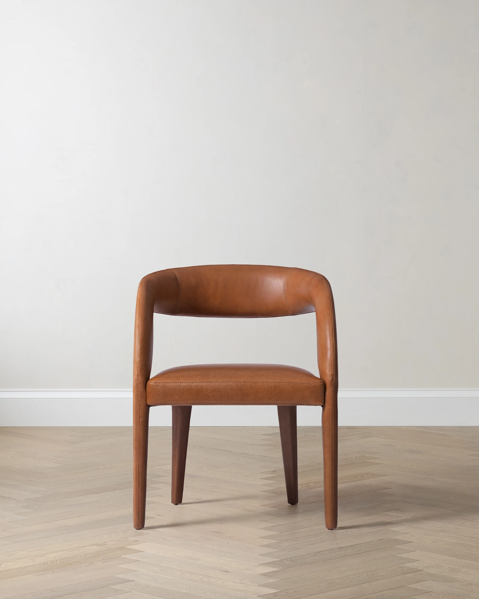 Top Grain Leather Barrel Back Dining Chair in Chestnut