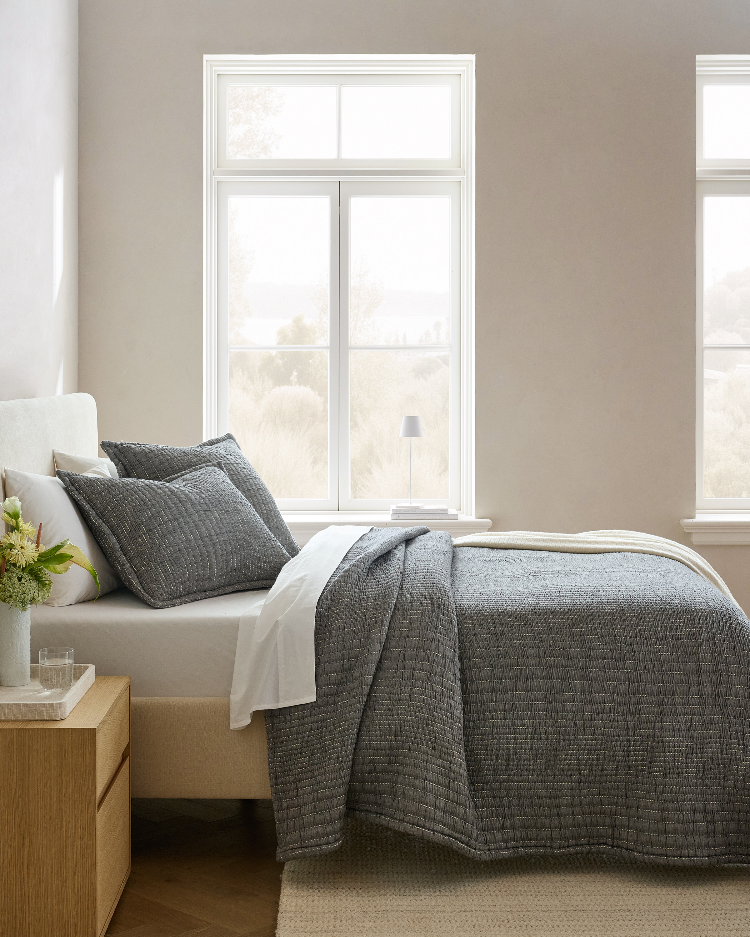 Charcoal Organic Cotton Channel Stitch Coverlet