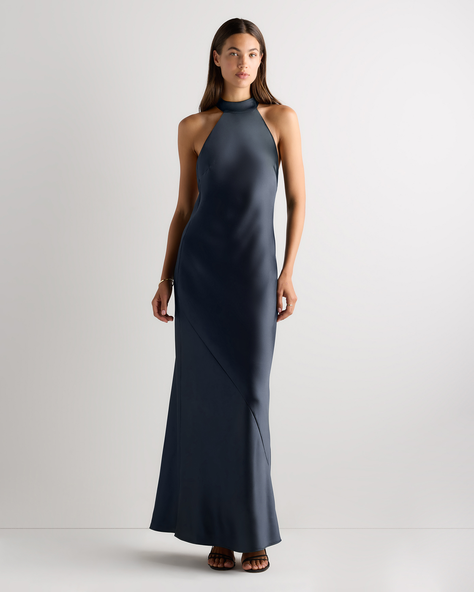 Navy Catalina Stretch Satin Dress