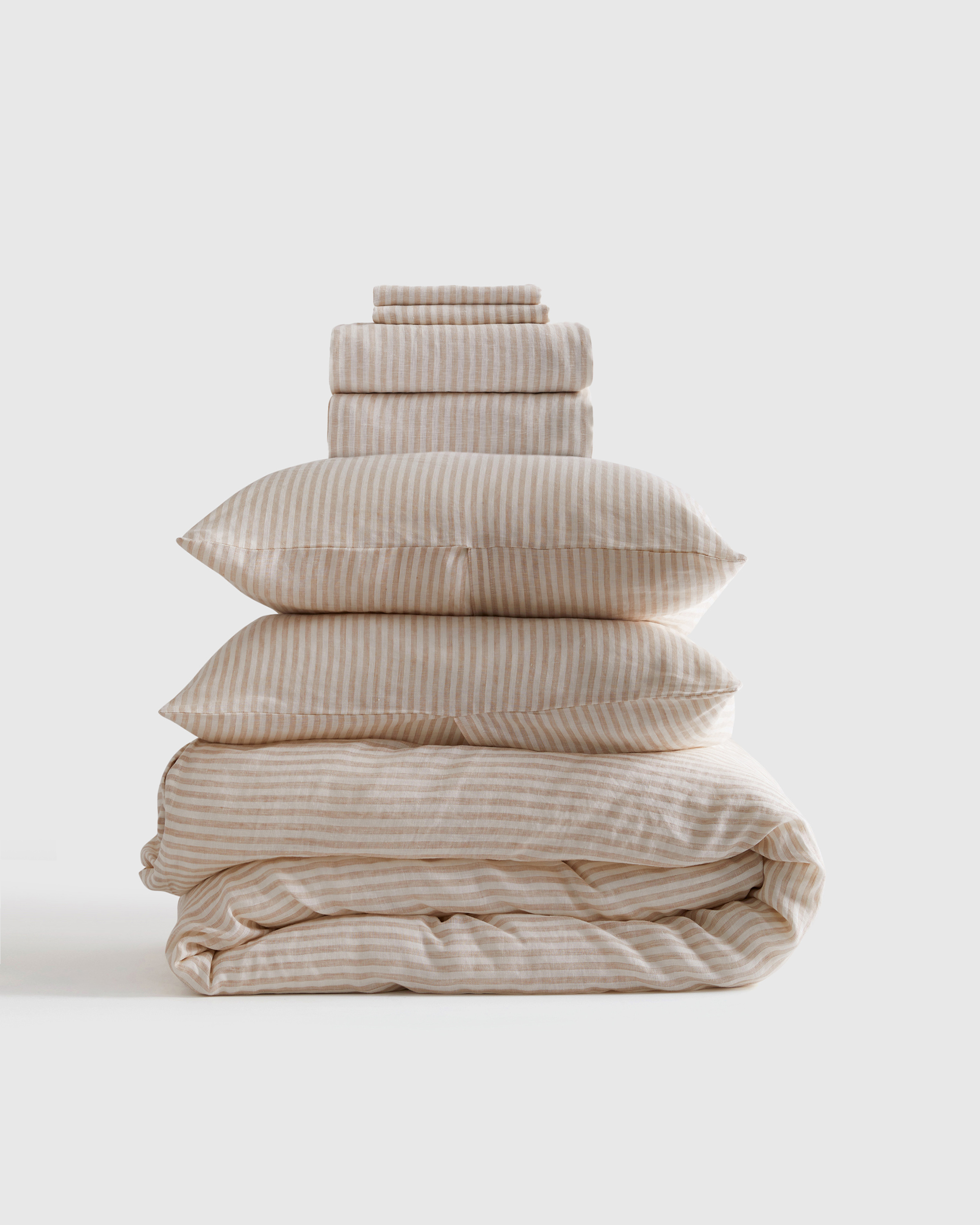 Natural/White Stripe European Linen Stripe Deluxe Bedding Bundle