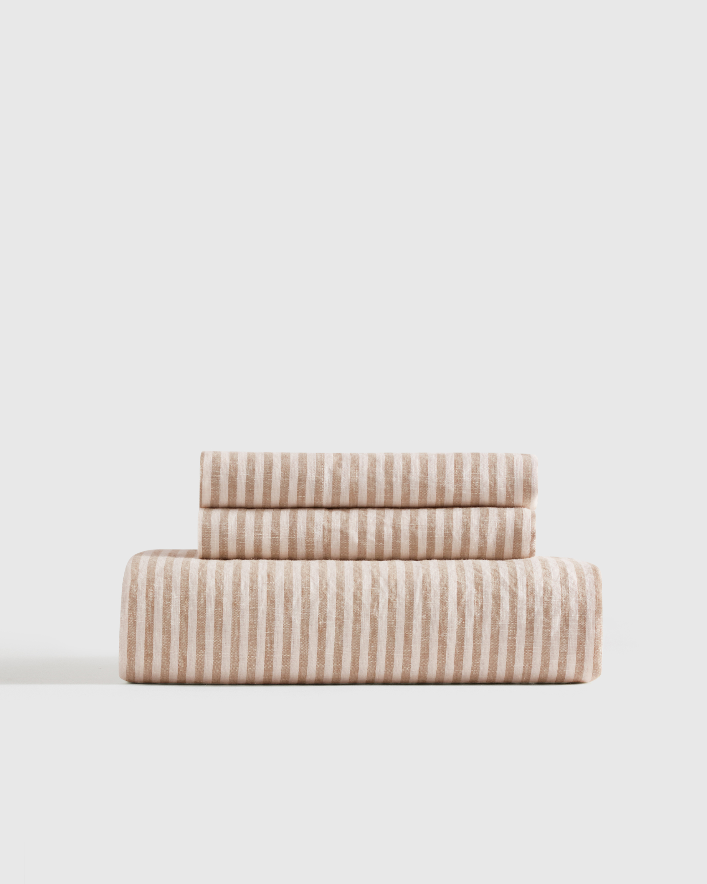 quince european linen fitted sheet set, king, latte/white stripe