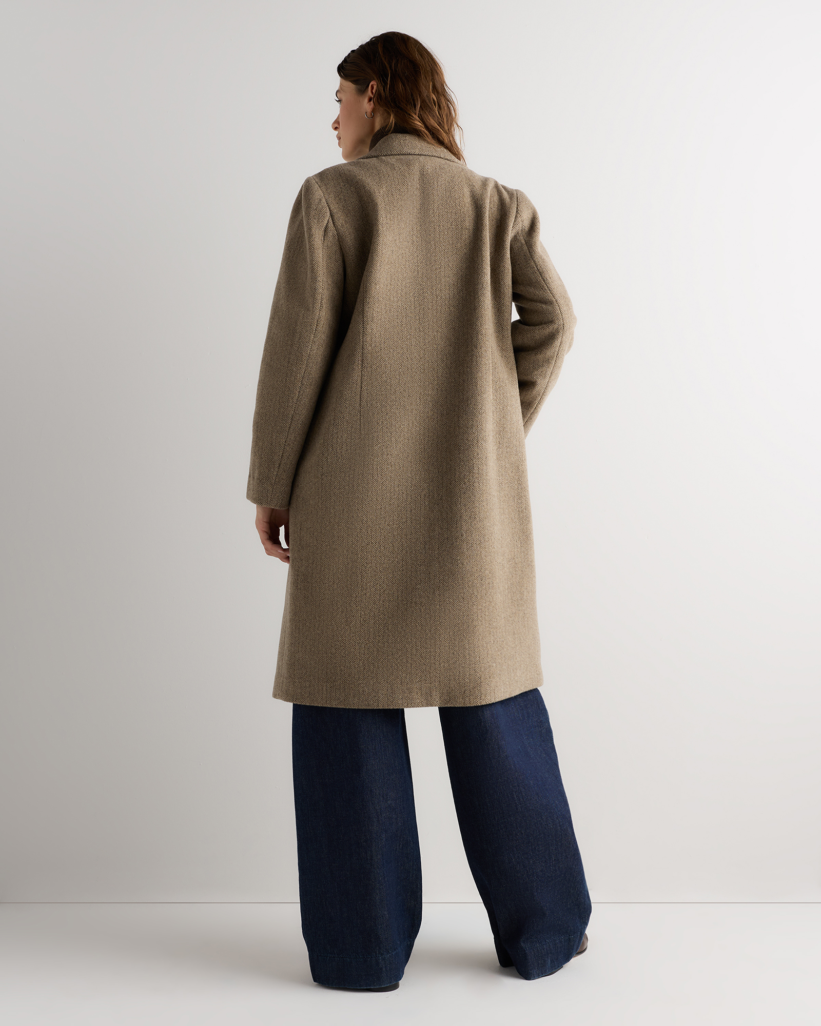 Wool Cashmere Classic Single-Breasted Coat in Brown Herringbone