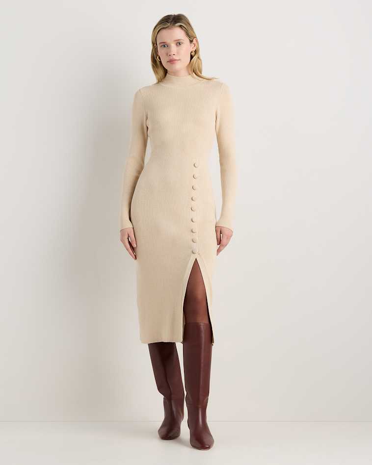 quince cotton cashmere ribbed sleeveless midi dress Cotton Cashmere Ribbed Sleeveless Midi Dress in Heather Oatmeal