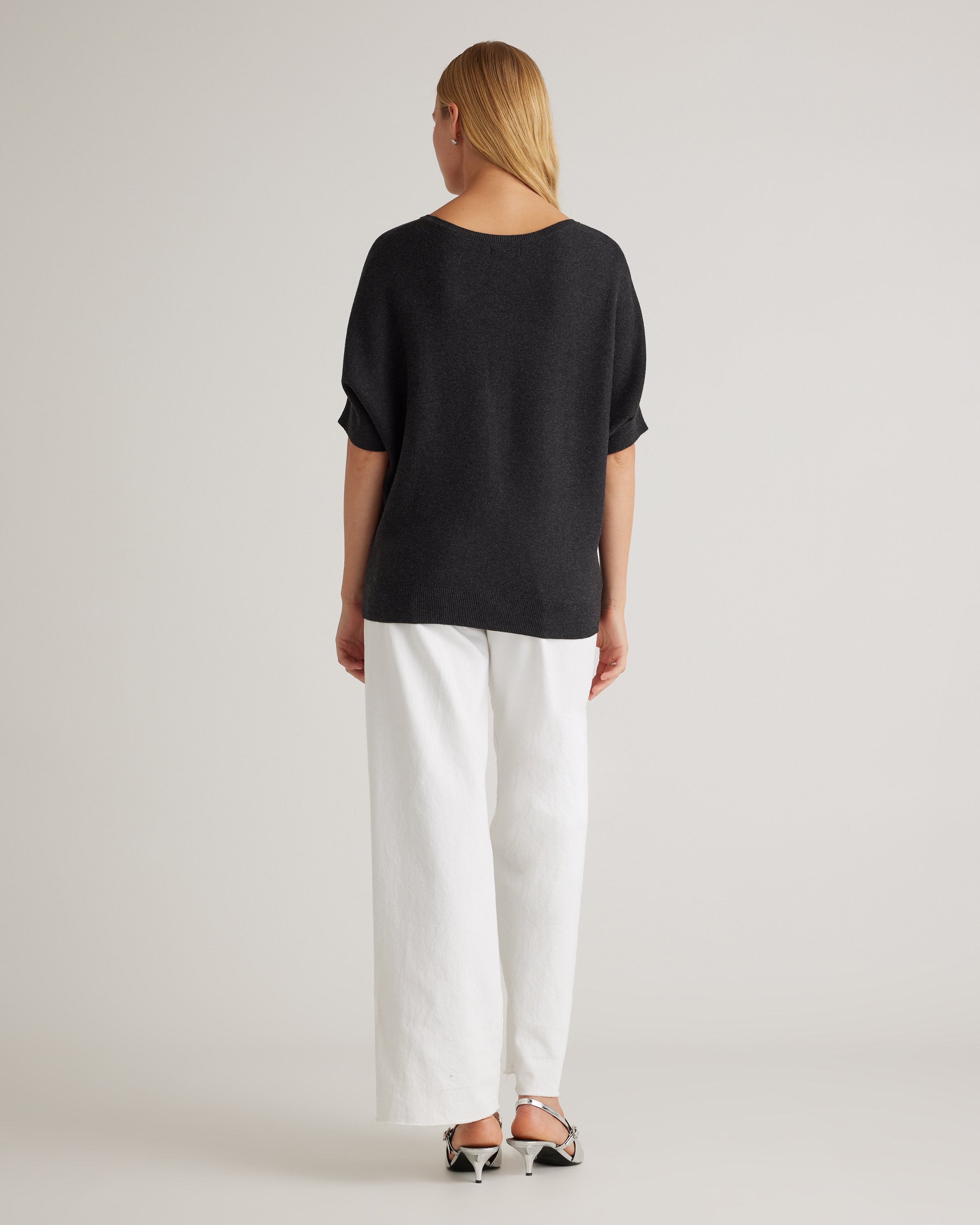 Lightweight Cotton Cashmere Link-Stitch Dolman Sweater in Heather
