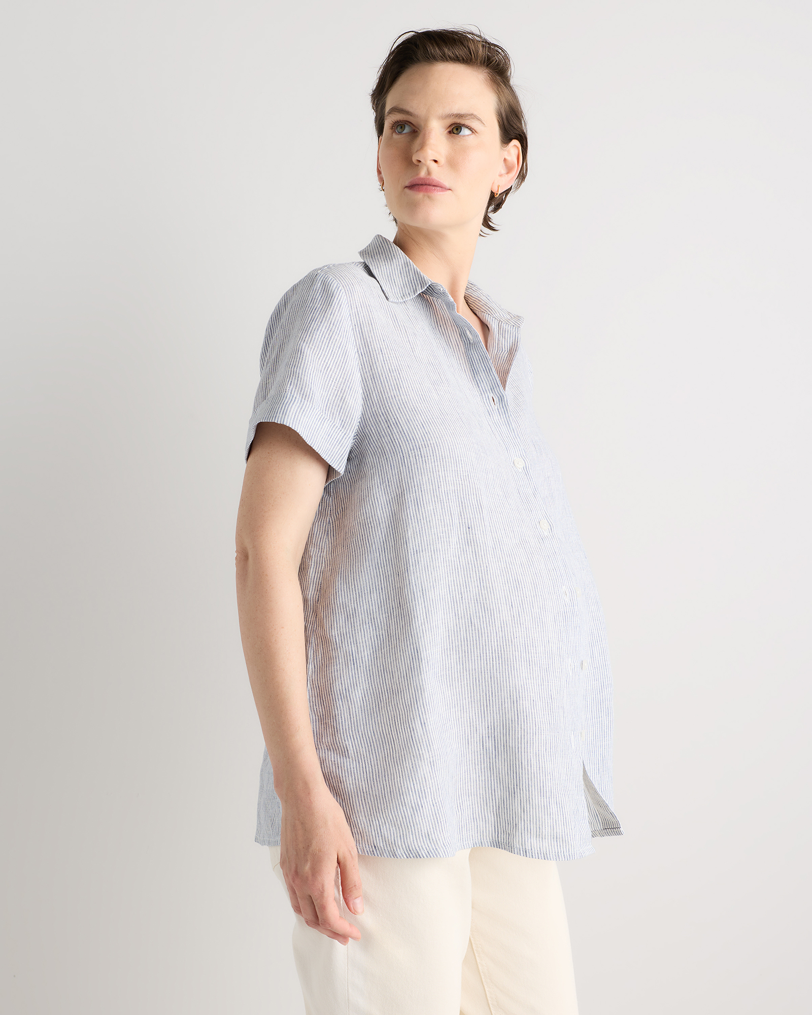 maternity dress shirt Classic Button Down Chambray Maternity & Nursing Top
