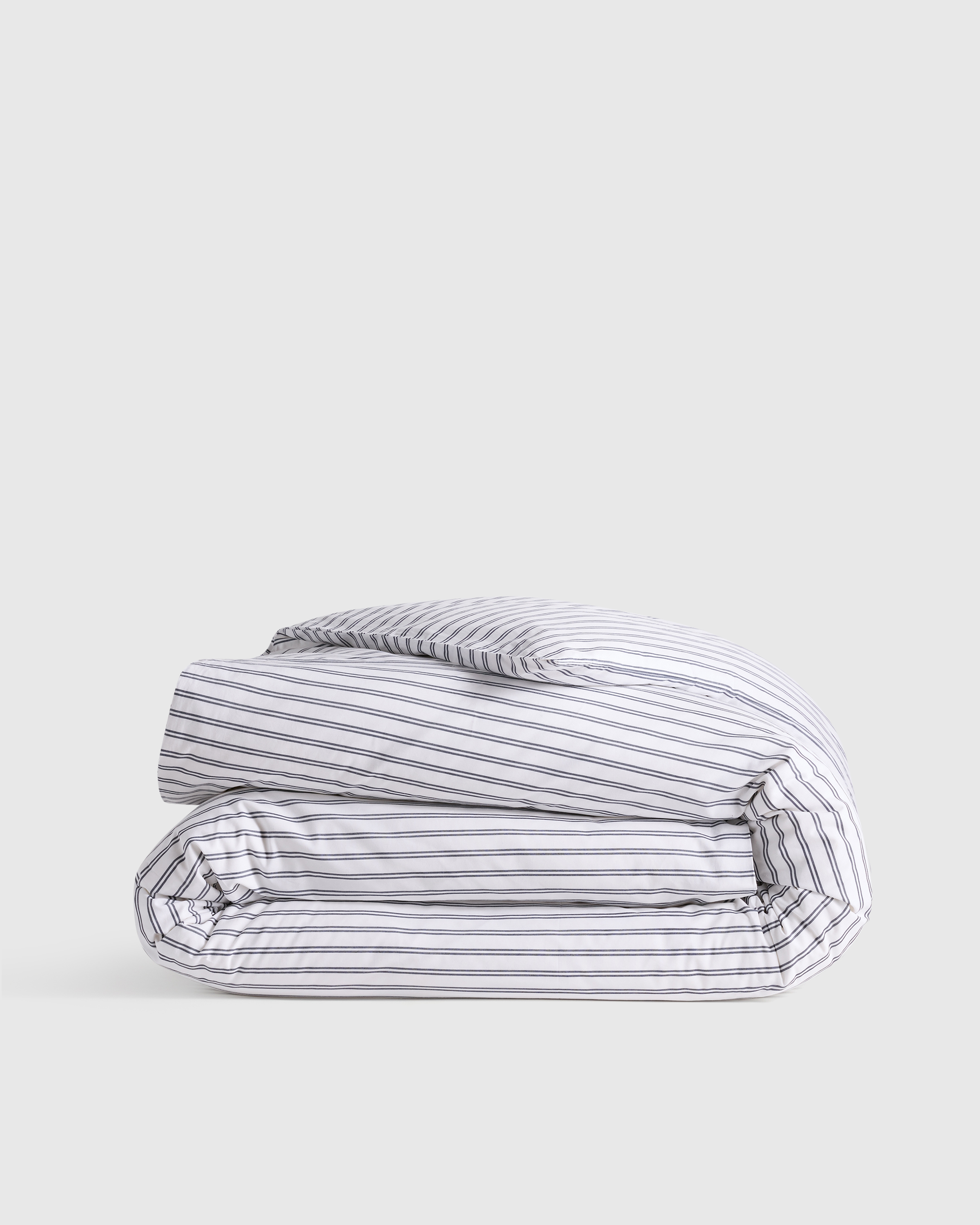 White/Navy Classic Organic Percale Double Stripe Duvet Cover