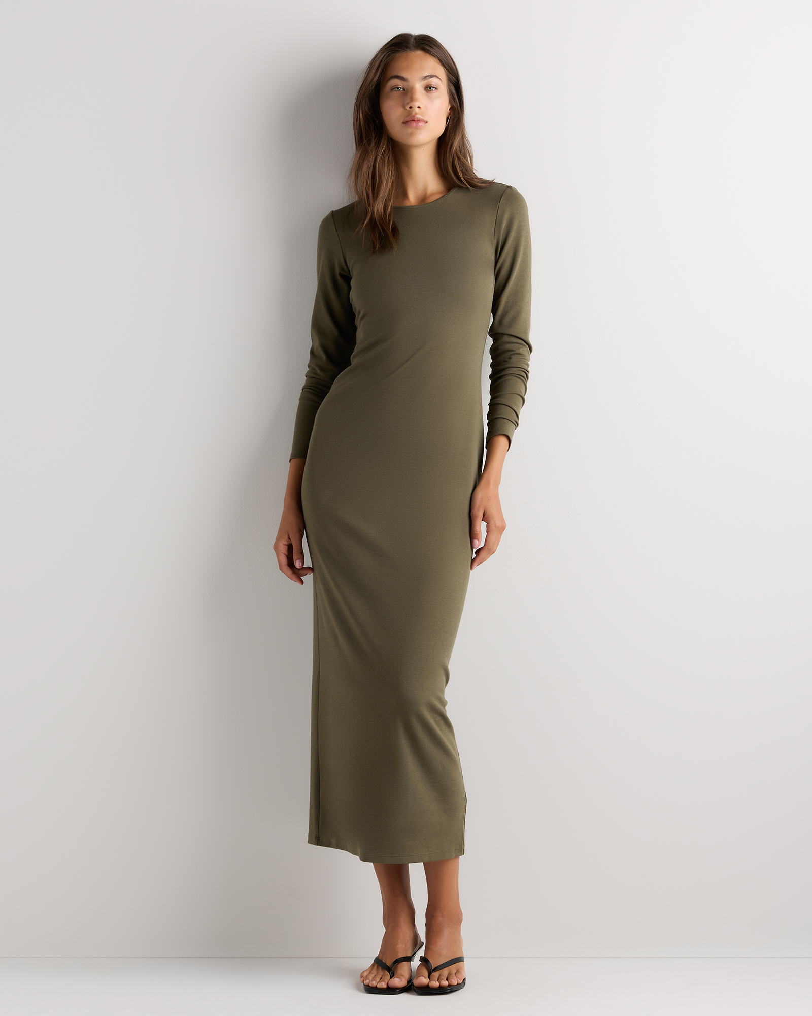 Kalamata Olive Long Sleeve Knit Maxi Dress