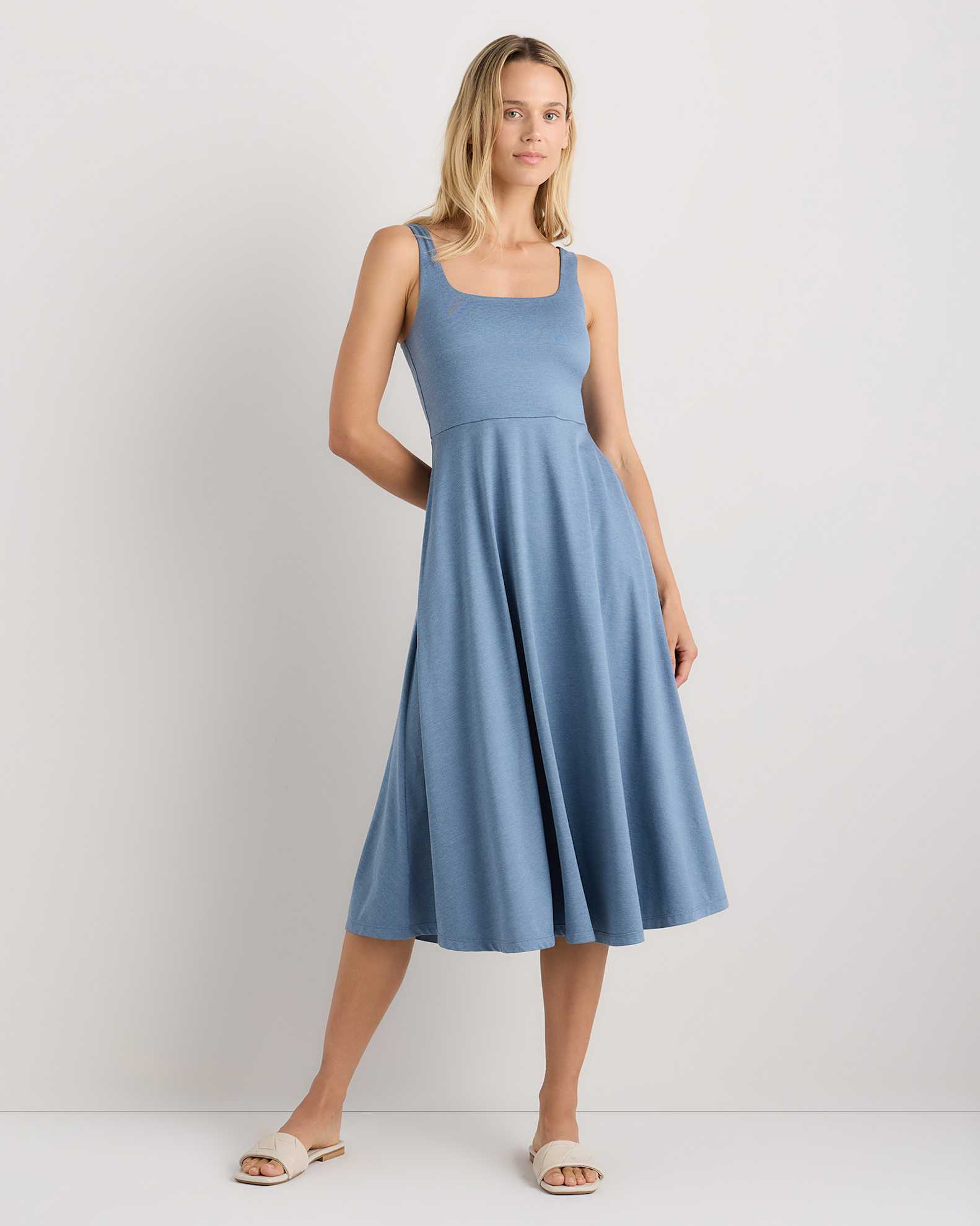 Flowknit Breeze Fit & Flare Dress in Heather Dewstone Blue Flowknit Breeze Fit & Flare Dress in Heather Dewstone Blue