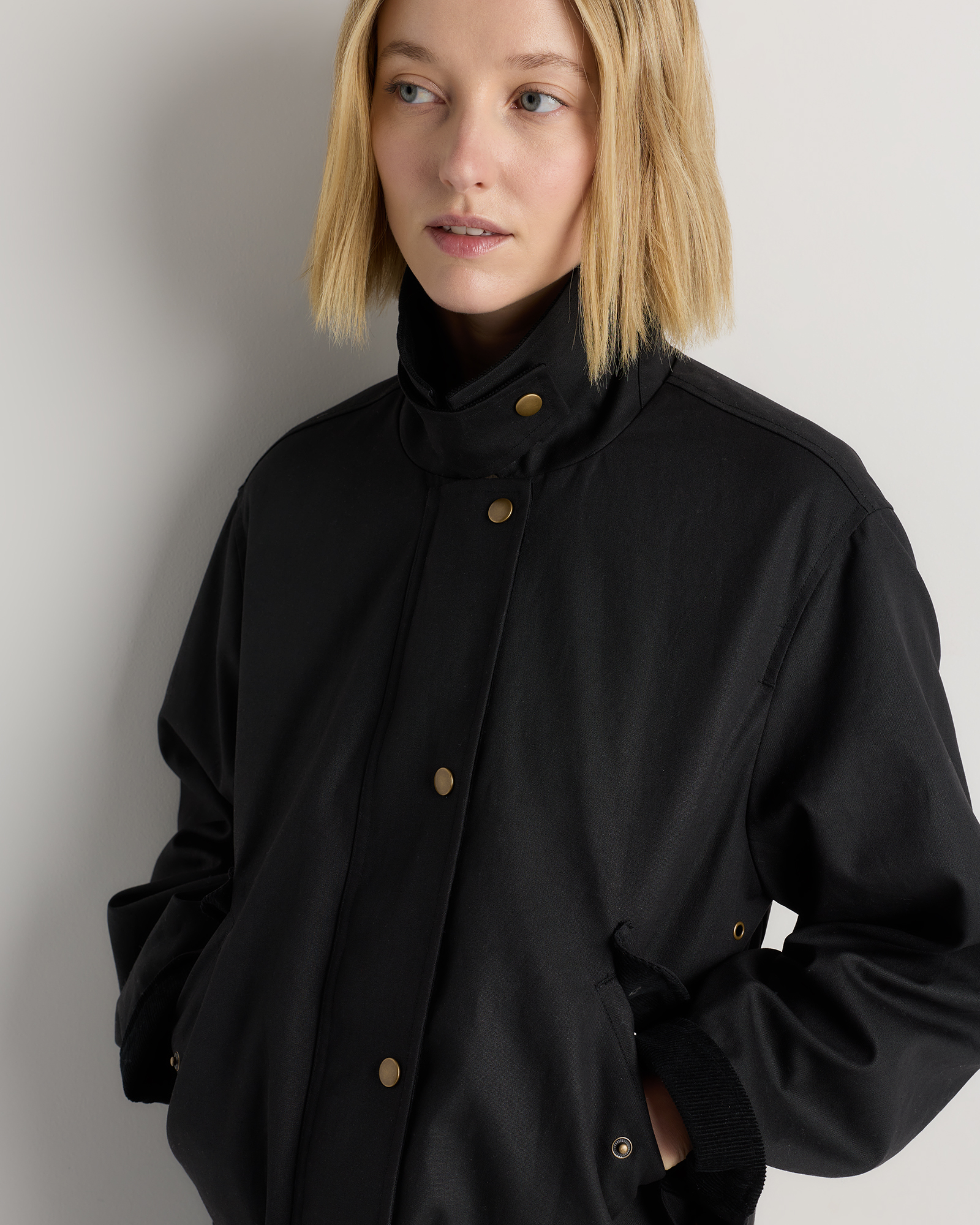 Organic Waxed Cotton Barn Jacket in Vintage Black