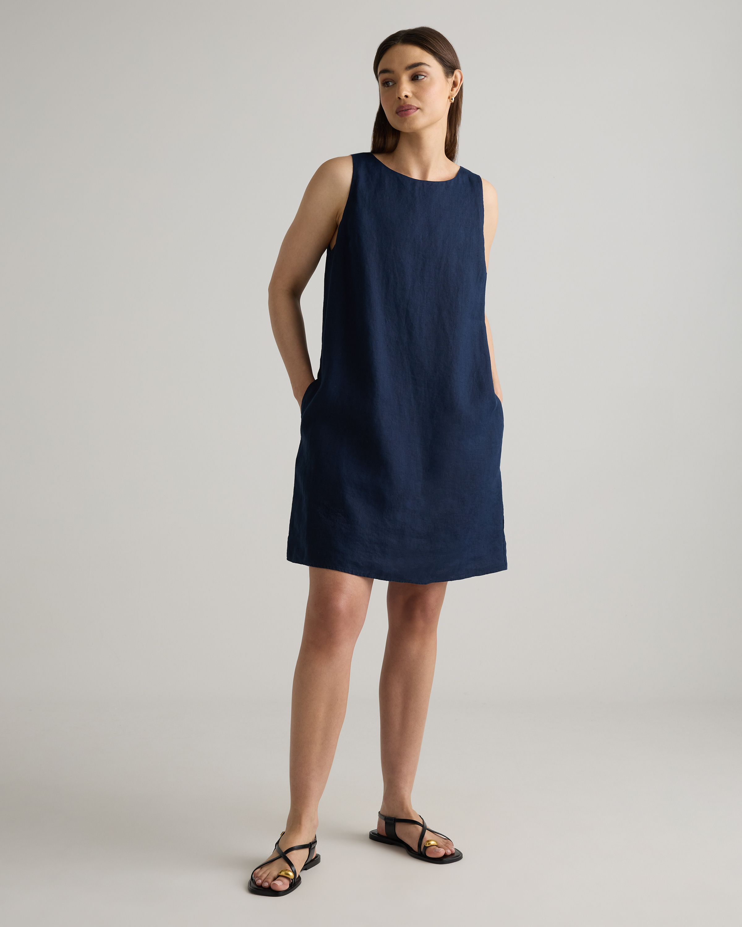 Deep Navy 100% European Linen Tank Mini Dress