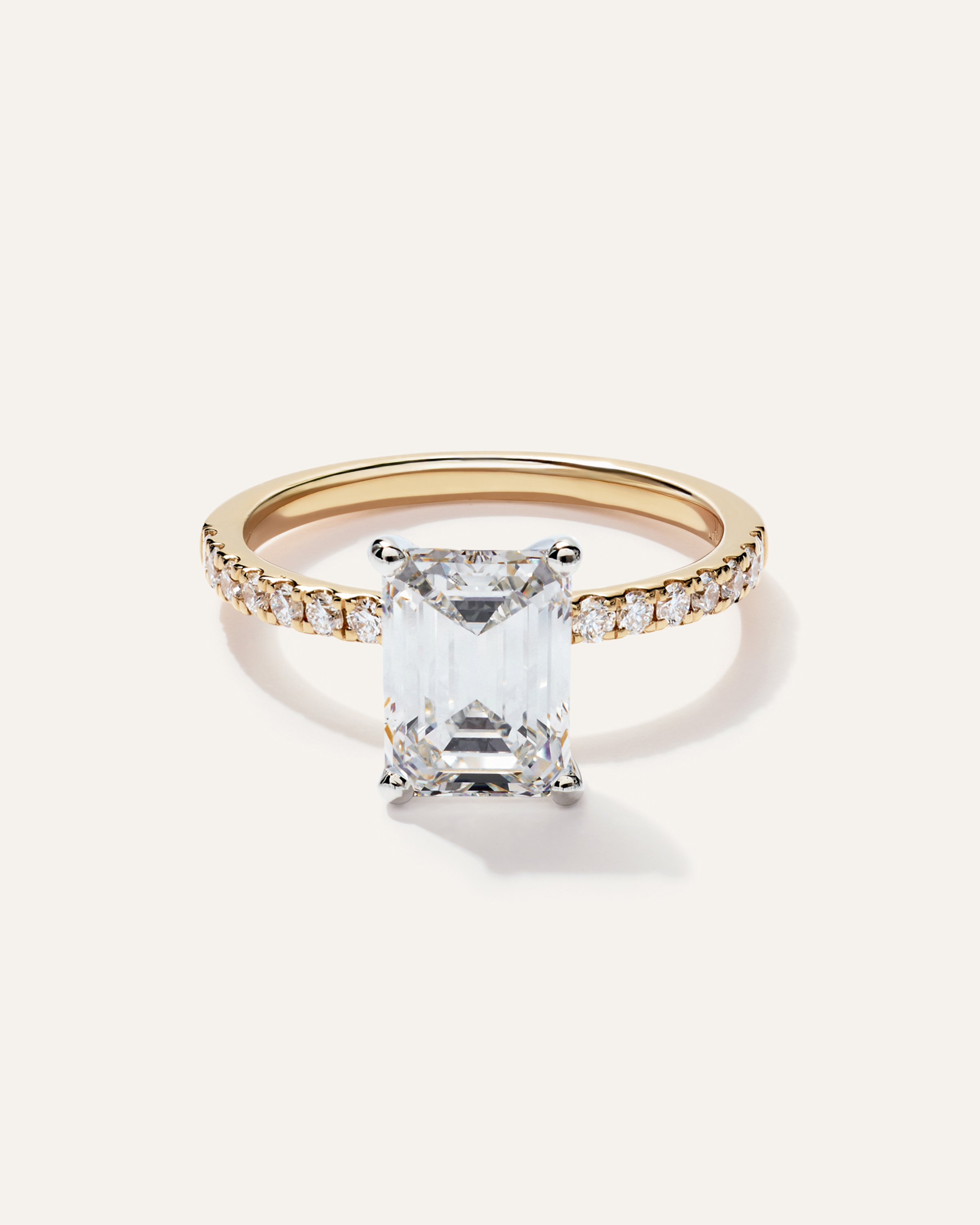 Yellow Gold Lab Grown Diamond Emerald Petite Pave Engagement Ring - 2.5ct