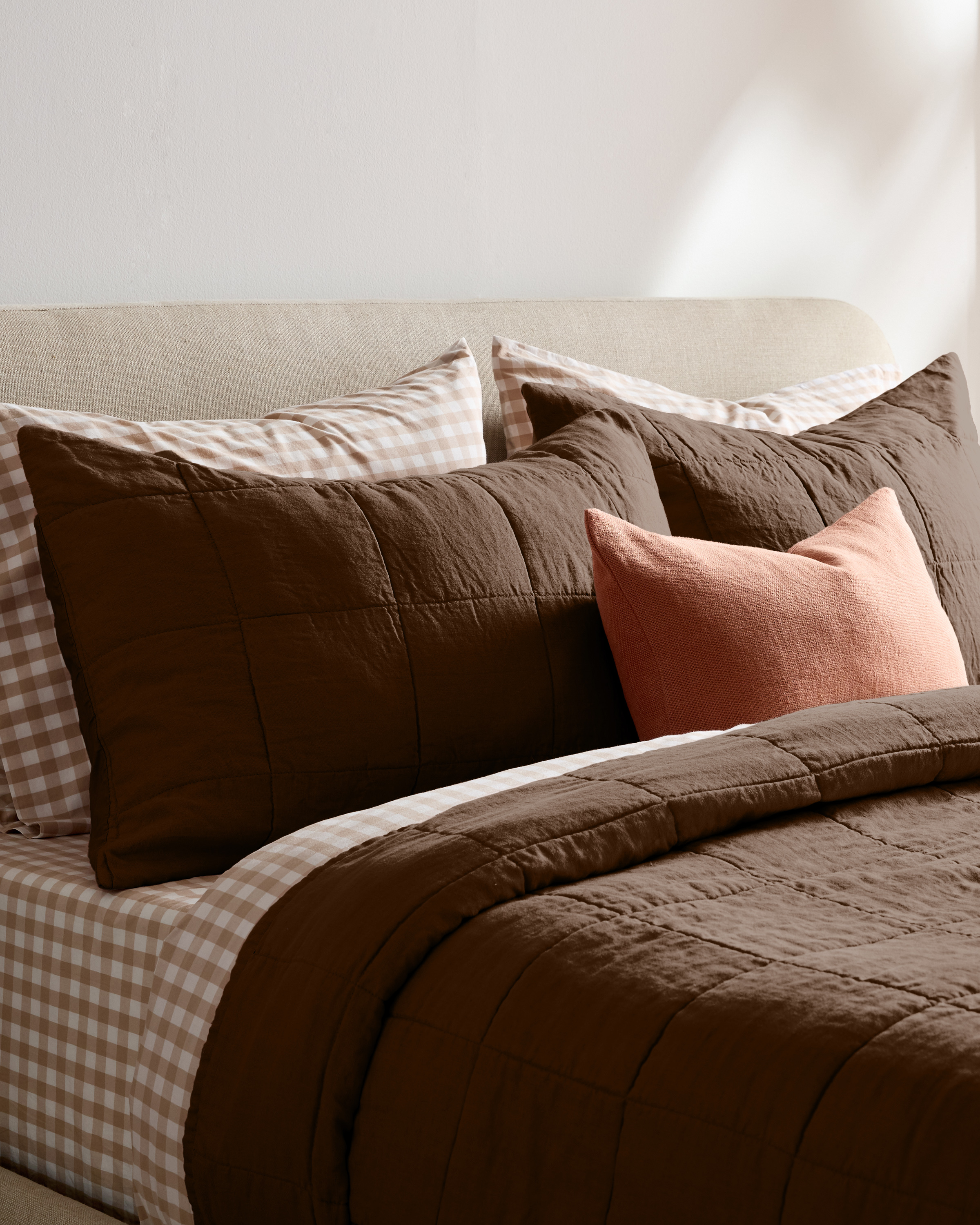 Espresso Lightweight European Linen Box Quilted Sham Set