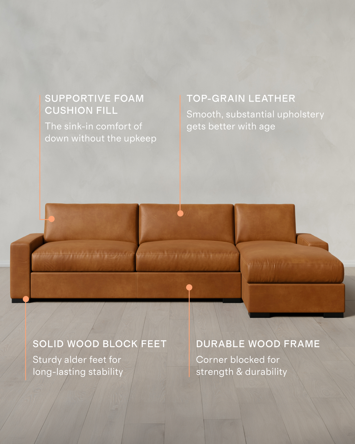 Stillman Leather Chaise Sectional - Thumbnail 5