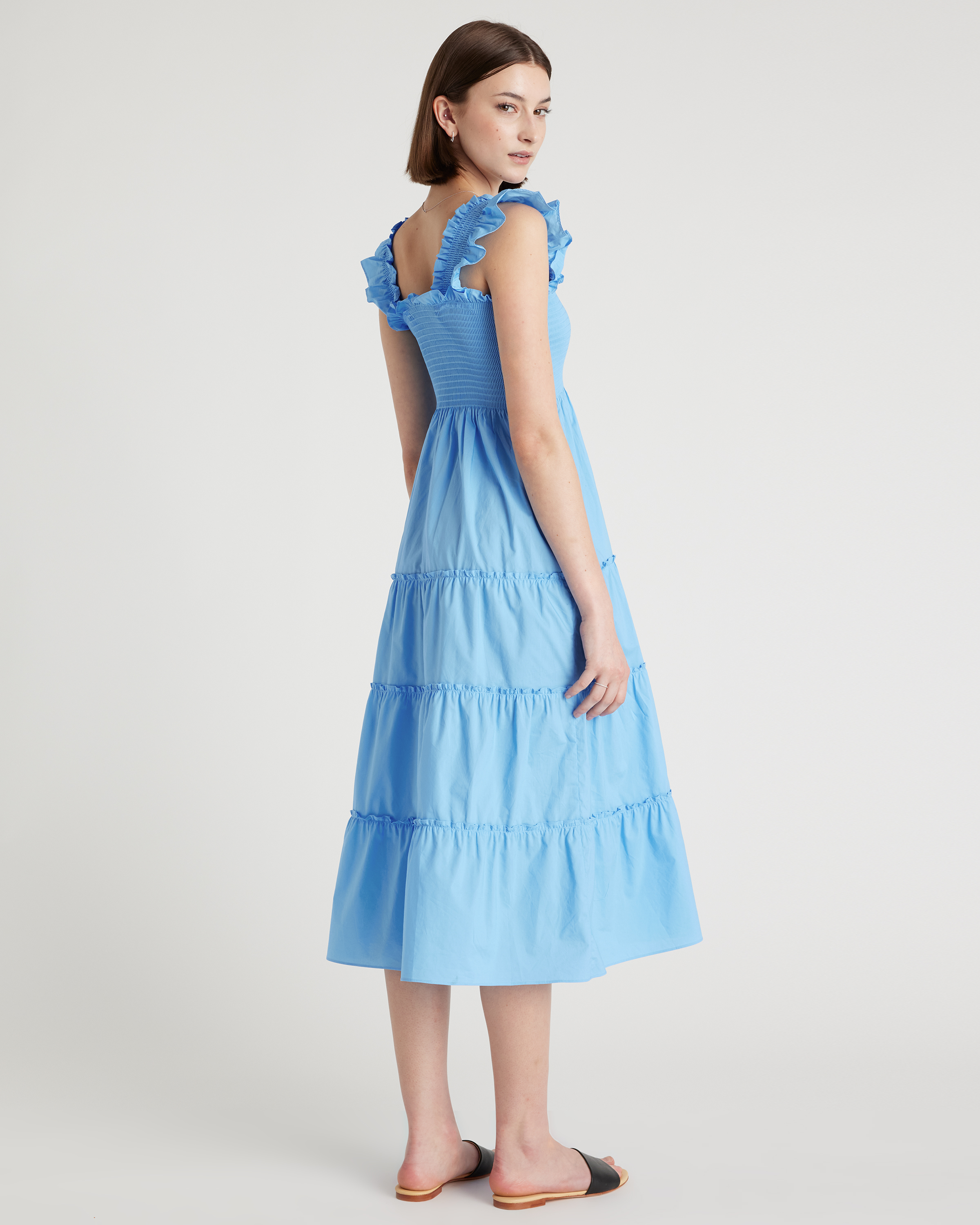 Women's Poplin Smocked Midi Dress in Cornflower Blue, Size XS, Organic Cotton by Quince