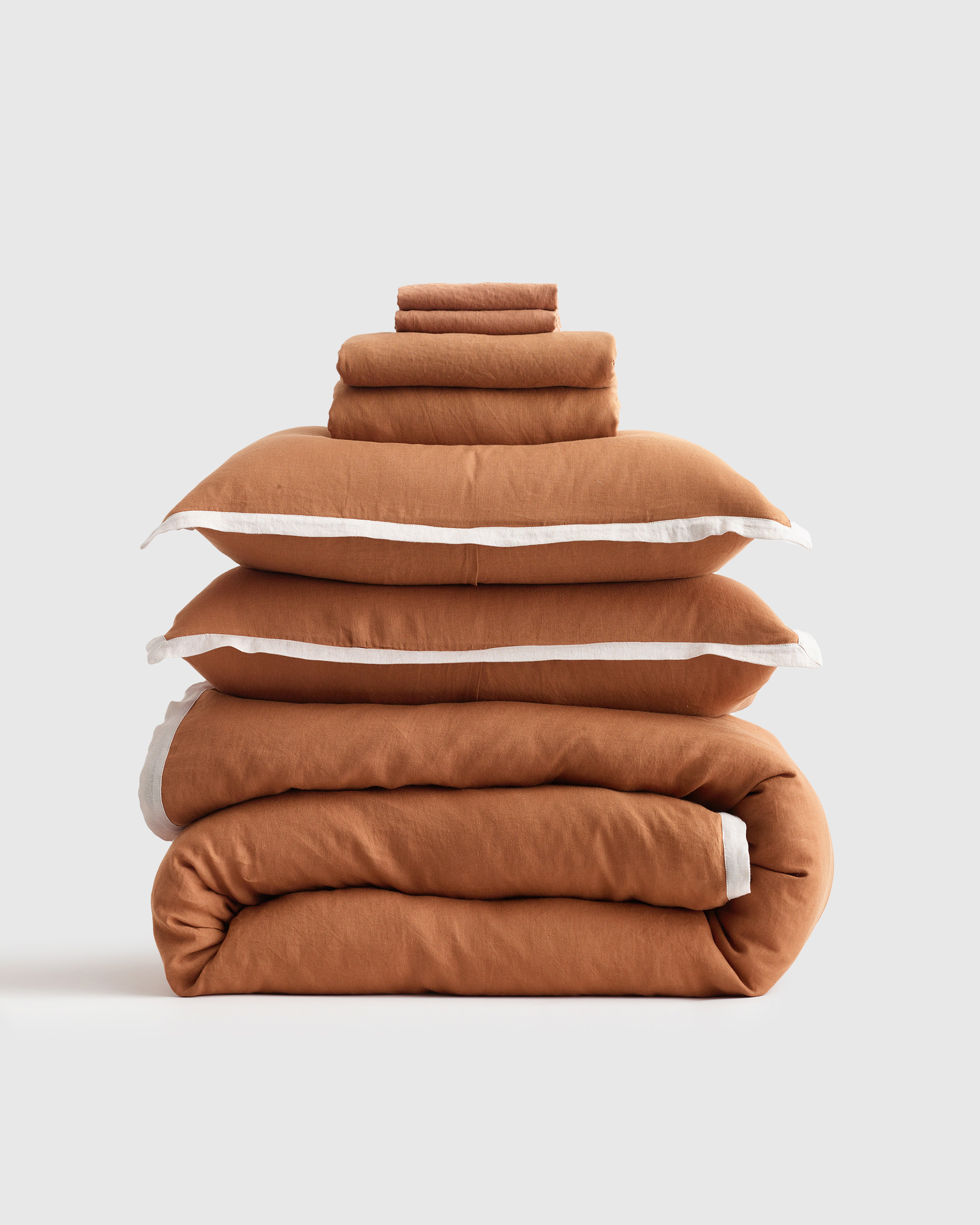 Terracotta/Sand European Linen Contrast Flange Deluxe Bedding Bundle