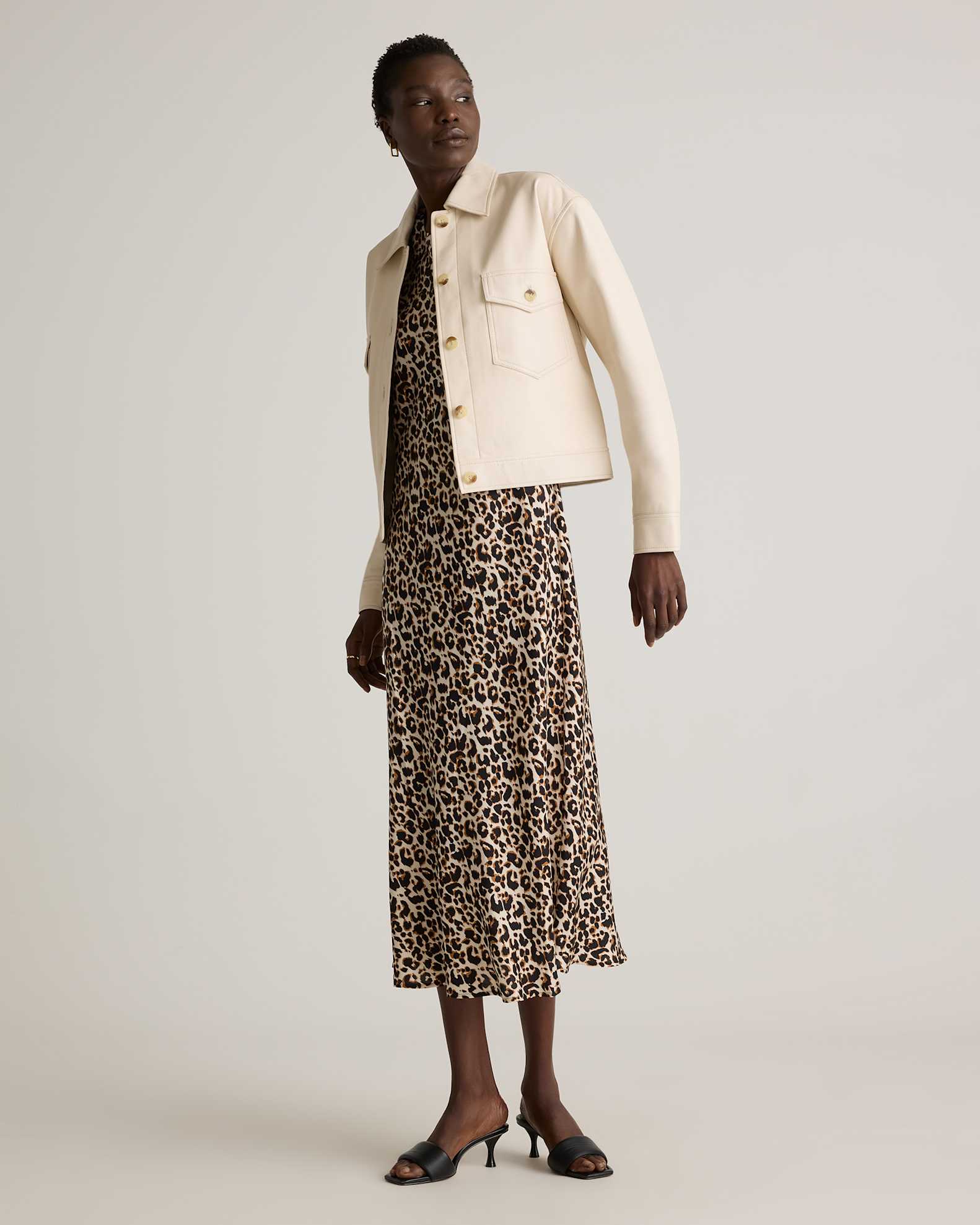 leopard print silk midi dress Leopard Print Silk Midi Dress